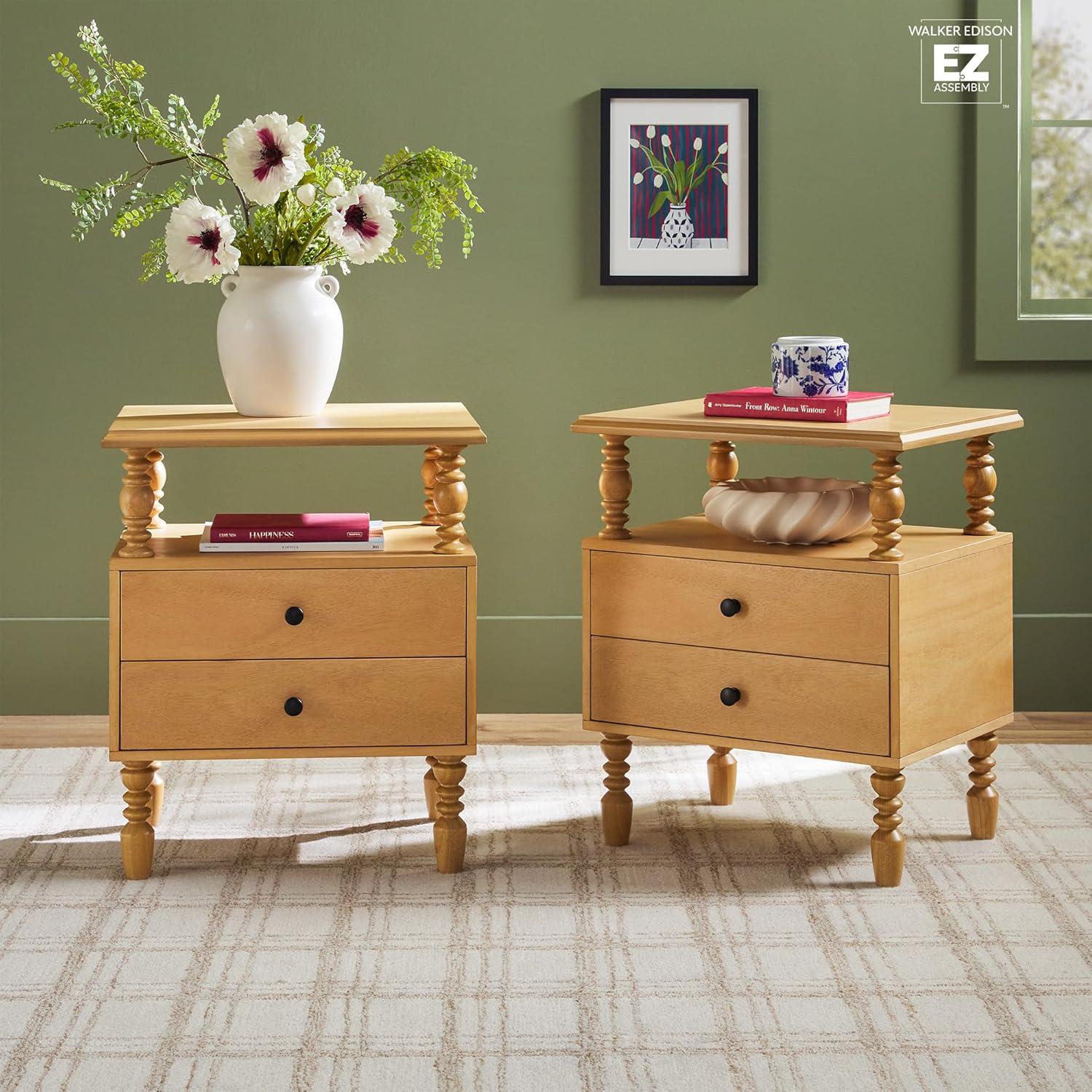 imageWalker Edison Easy Assembly Wood 1 Drawer Spindle Nightstand NaturalNatural