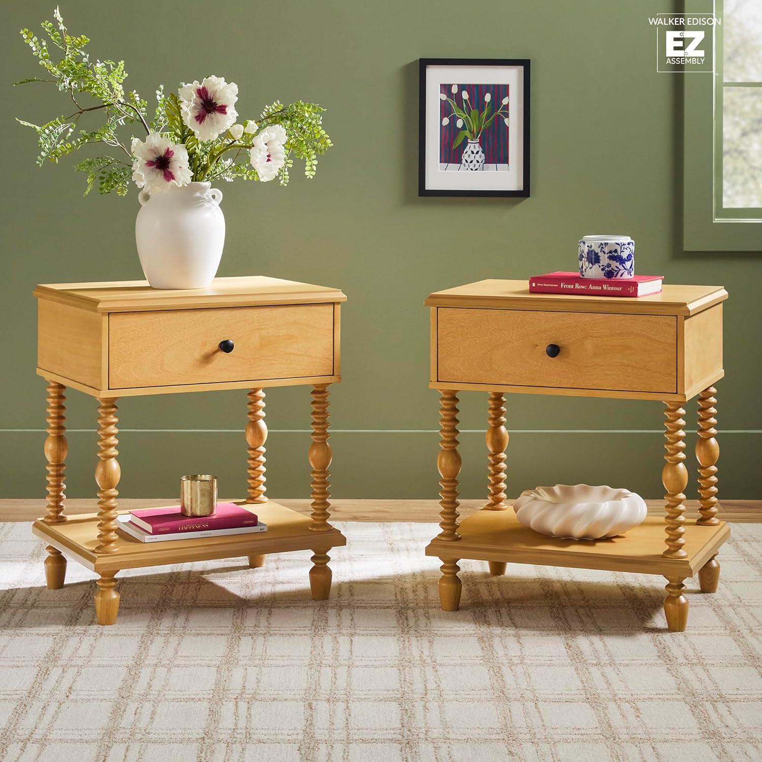 imageWalker Edison Easy Assembly Wood 1 Drawer Spindle Nightstand NaturalNatural