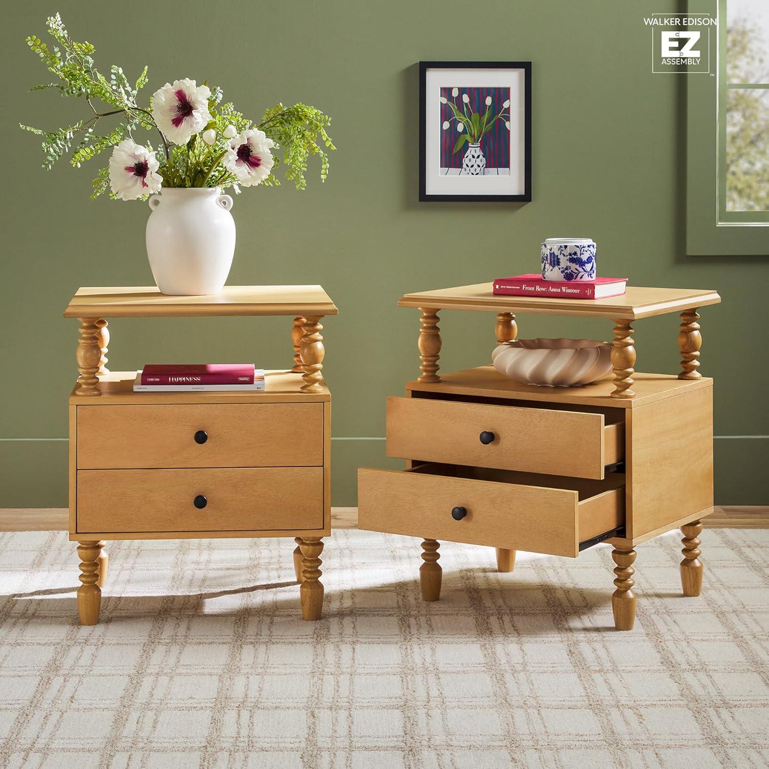 imageWalker Edison Easy Assembly Wood 1 Drawer Spindle Nightstand NaturalNatural