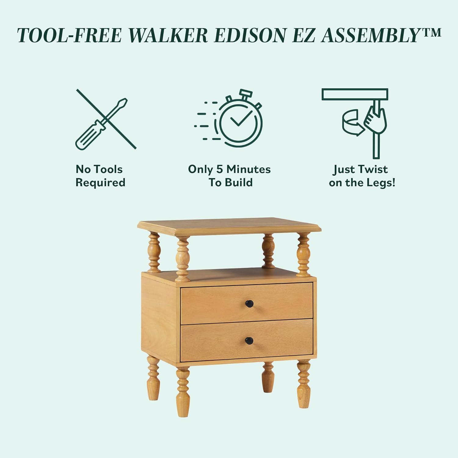 imageWalker Edison Easy Assembly Wood 1 Drawer Spindle Nightstand NaturalNatural