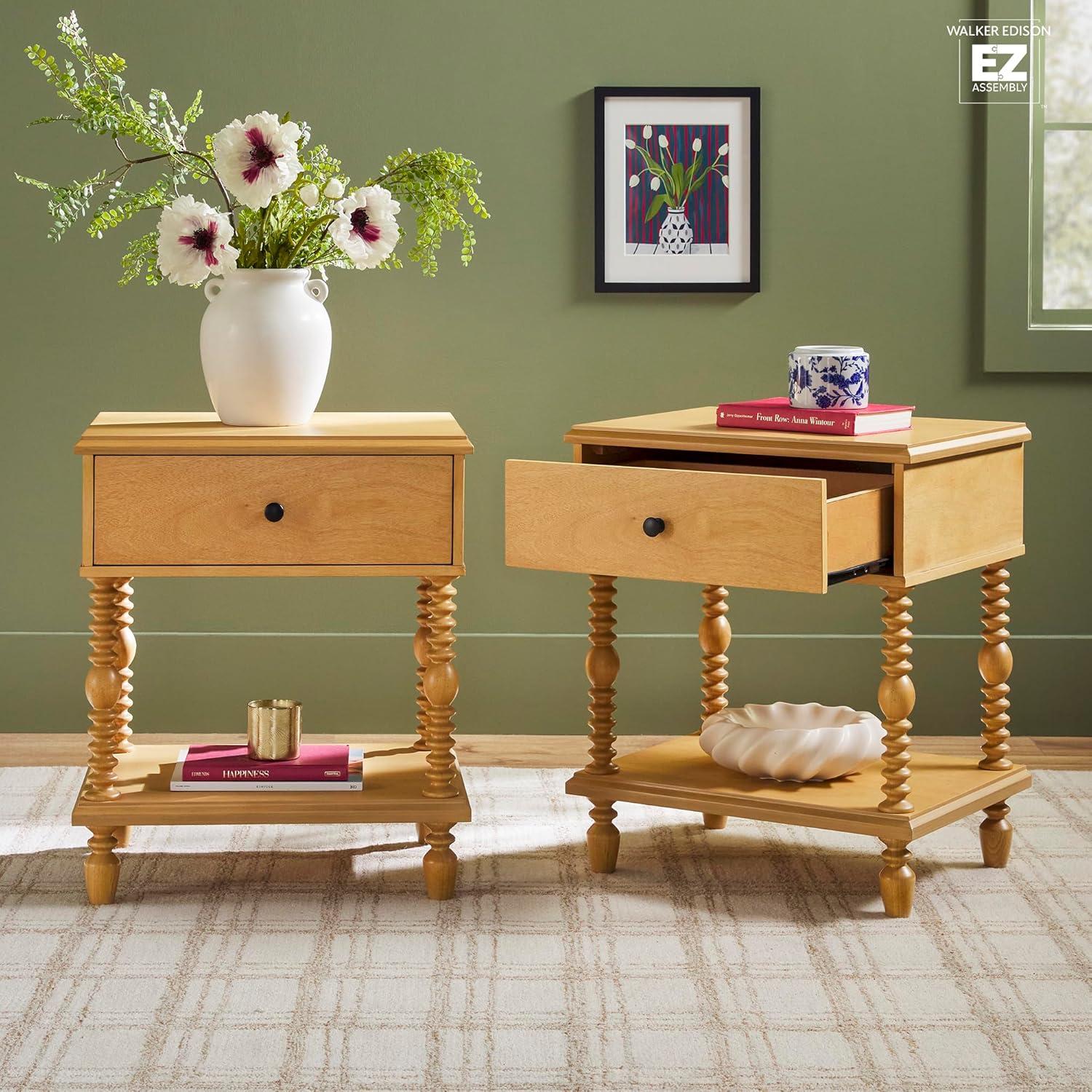 imageWalker Edison Easy Assembly Wood 1 Drawer Spindle Nightstand NaturalNatural