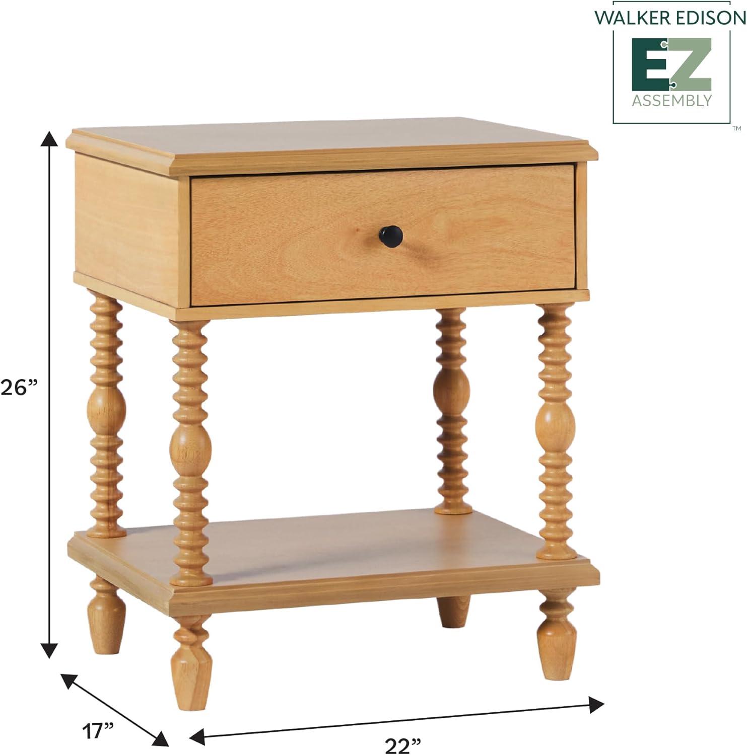 imageWalker Edison Easy Assembly Wood 1 Drawer Spindle Nightstand NaturalNatural
