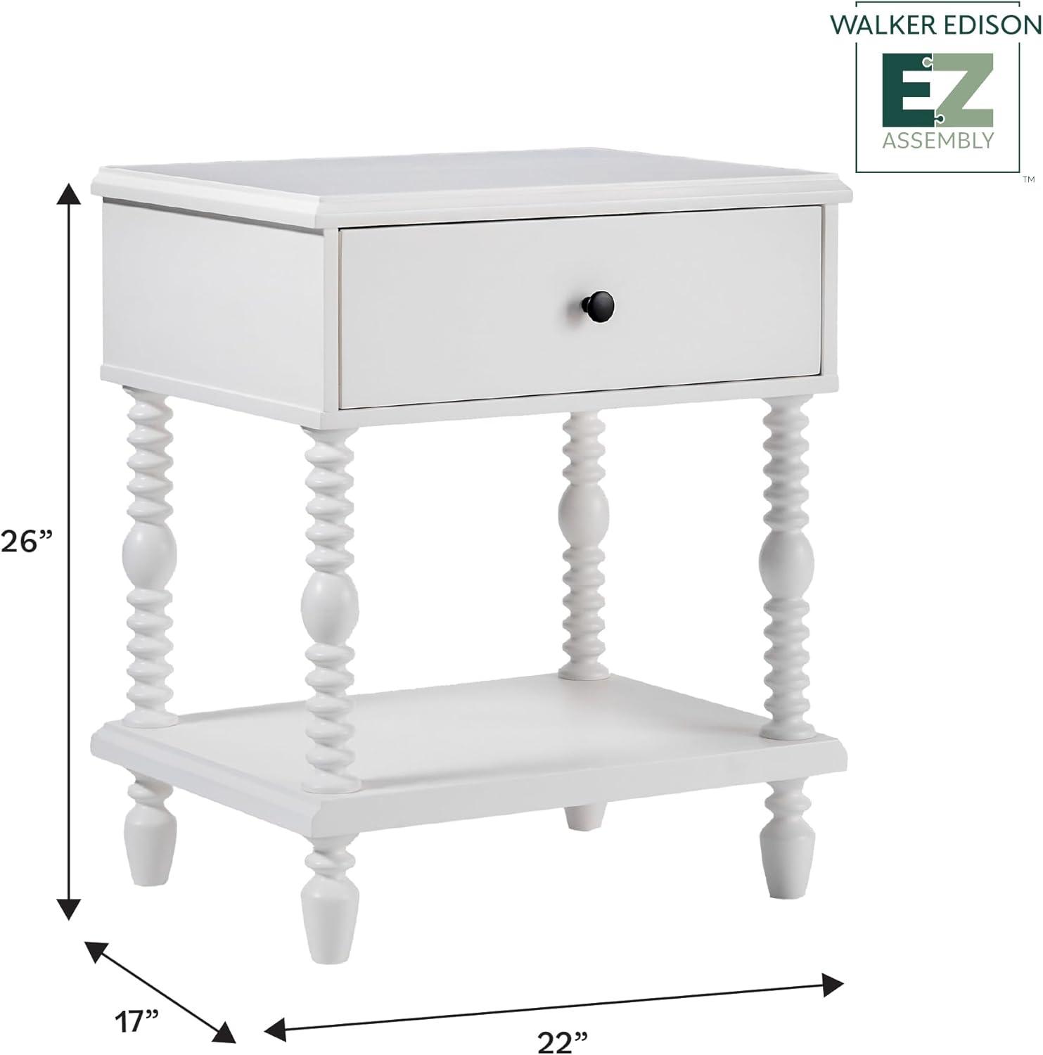imageWalker Edison Easy Assembly Wood 1 Drawer Spindle Nightstand NaturalWhite
