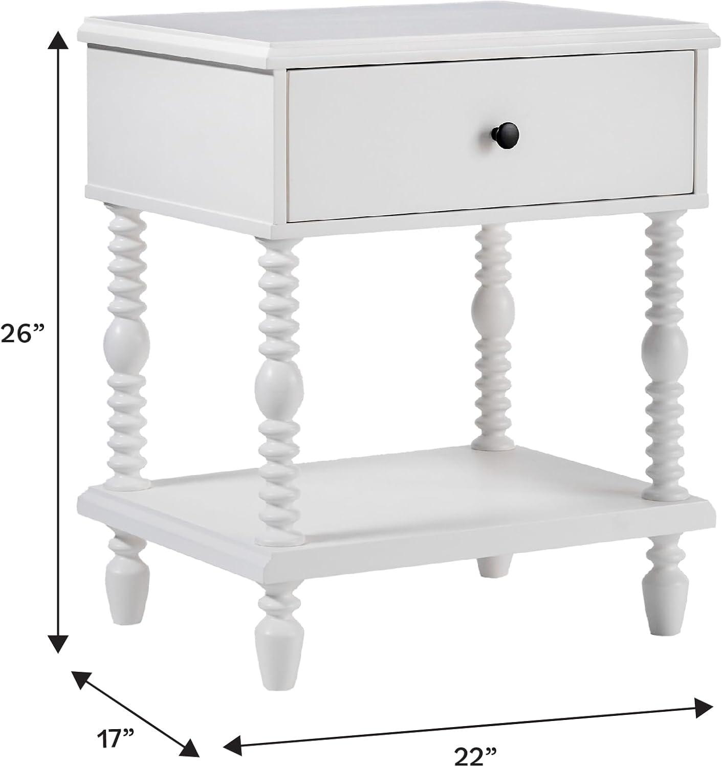 imageWalker Edison Easy Assembly Wood 1 Drawer Spindle Nightstand NaturalWhite