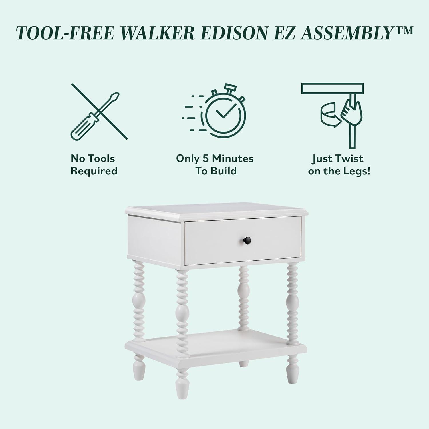 imageWalker Edison Easy Assembly Wood 1 Drawer Spindle Nightstand NaturalWhite