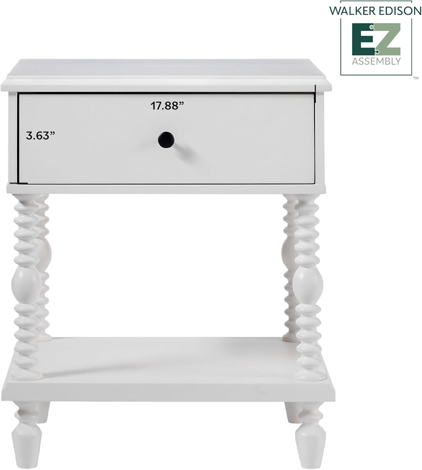 imageWalker Edison Easy Assembly Wood 1 Drawer Spindle Nightstand NaturalWhite