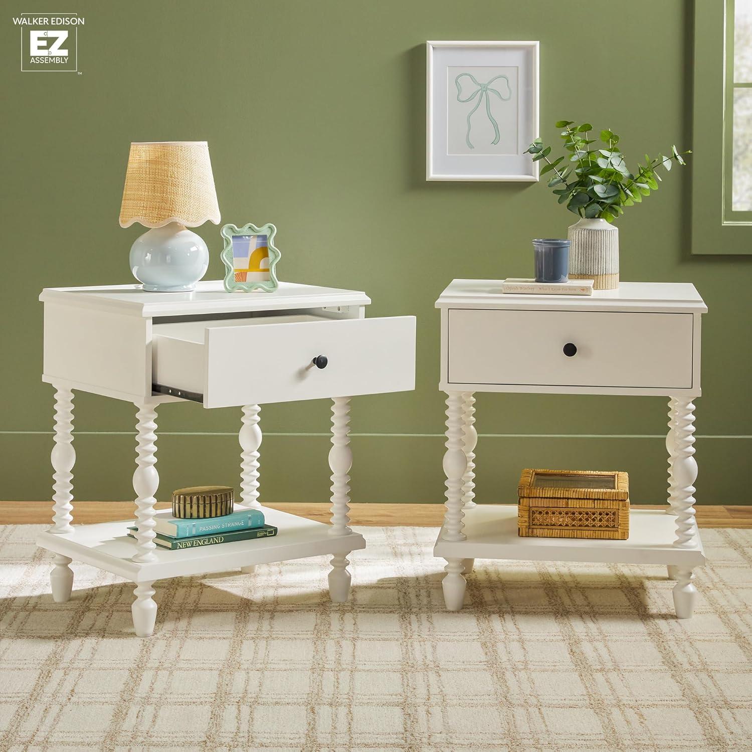 imageWalker Edison Easy Assembly Wood 1 Drawer Spindle Nightstand NaturalWhite