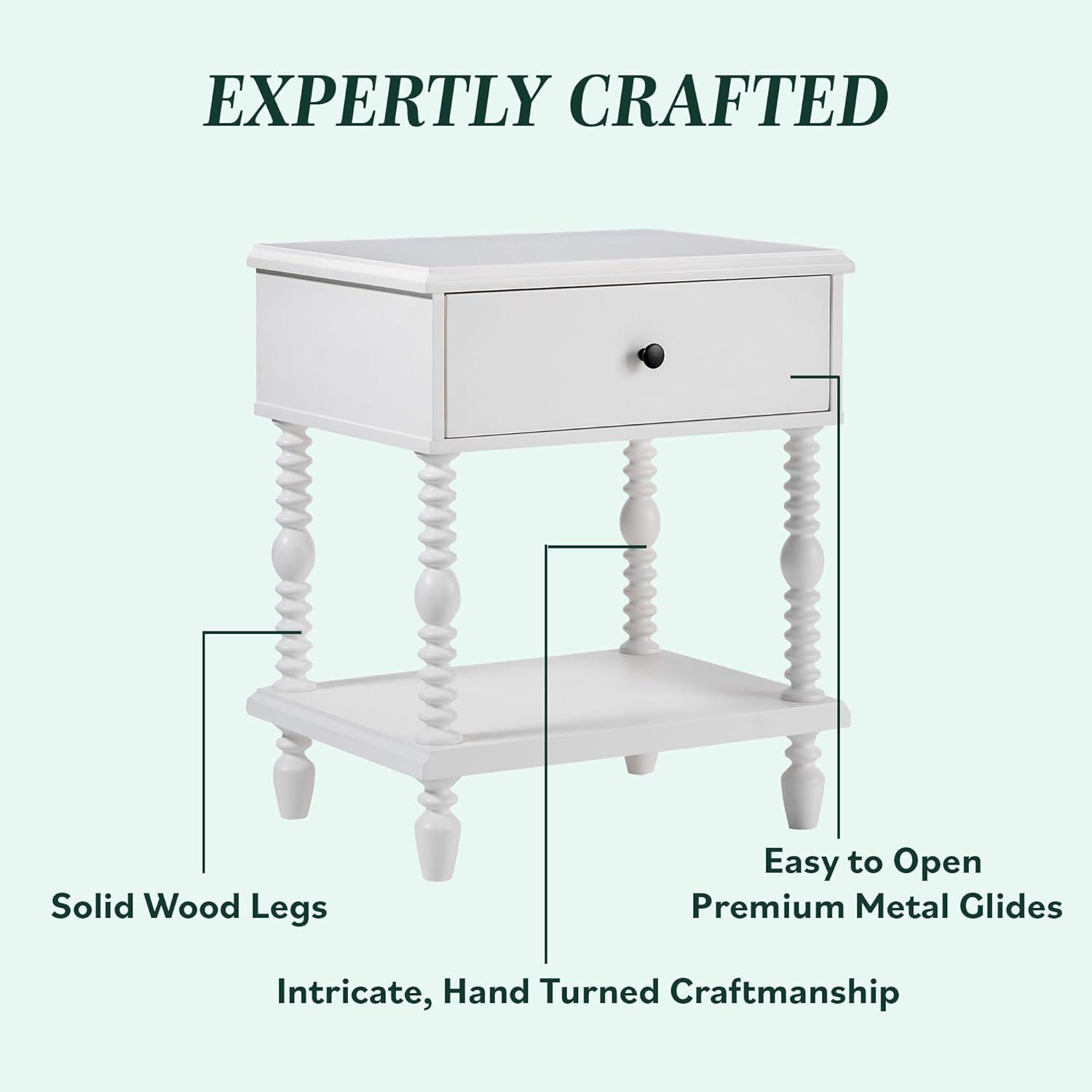 imageWalker Edison Easy Assembly Wood 1 Drawer Spindle Nightstand NaturalWhite