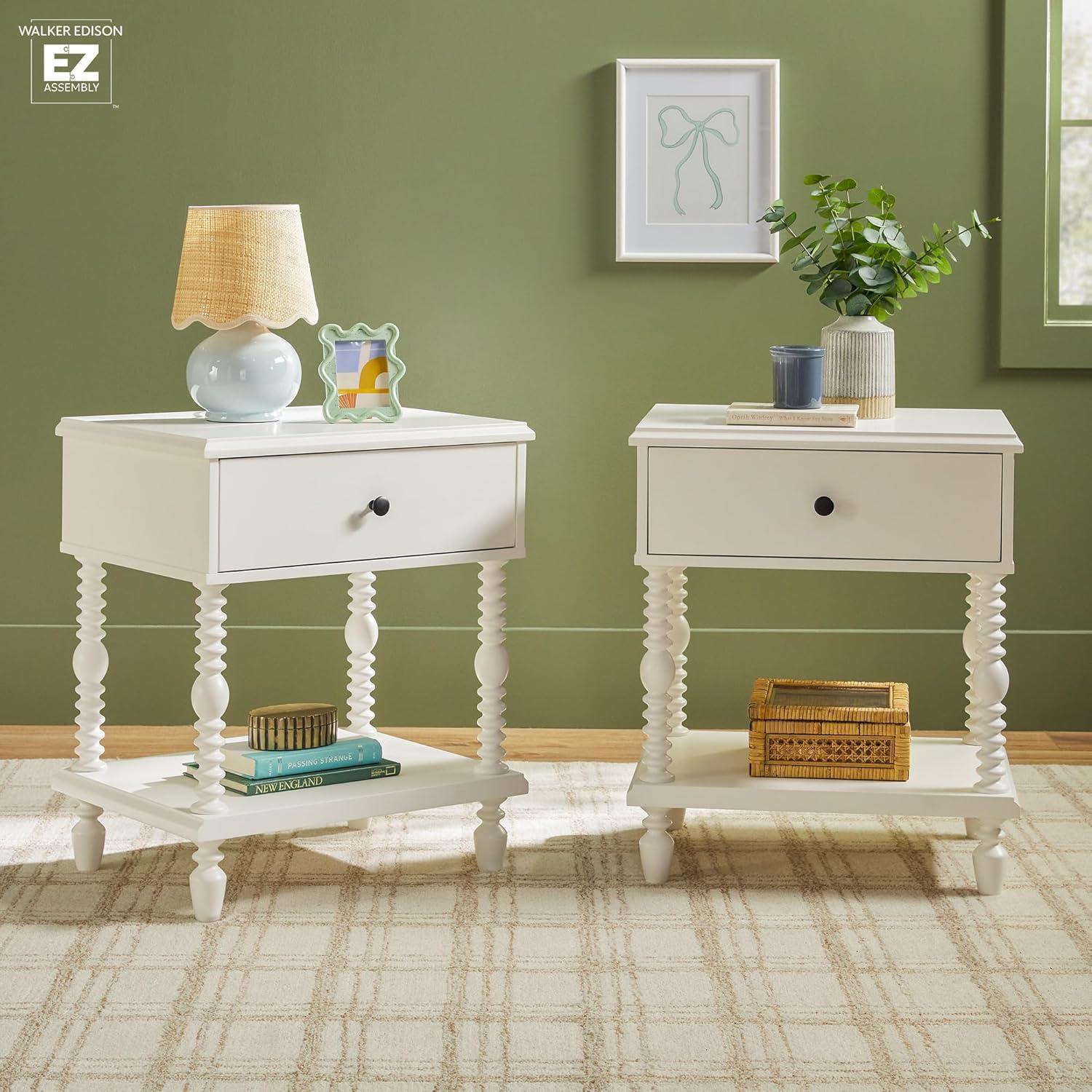 imageWalker Edison Easy Assembly Wood 1 Drawer Spindle Nightstand NaturalWhite