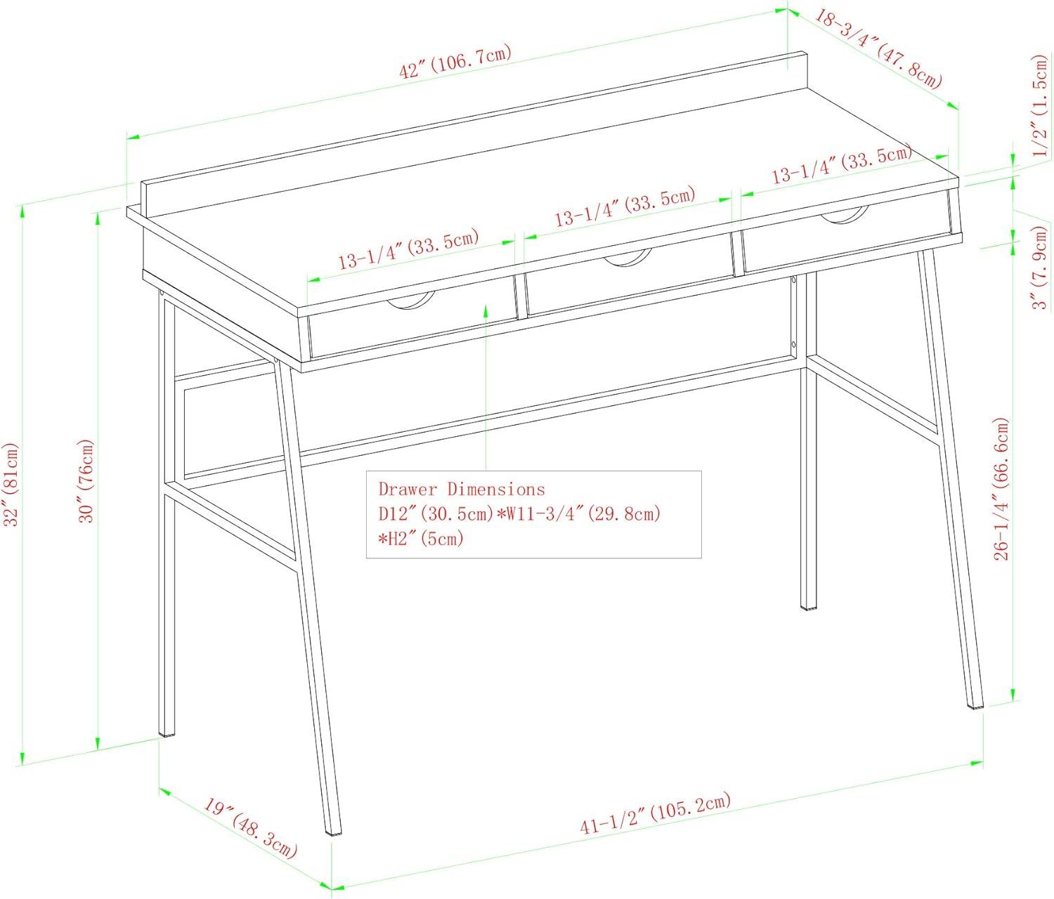 imageWalker Edison Eleanor 42 Inch Contemporary 3 Drawer Angled Writing Desk Grey WashGrey Wash