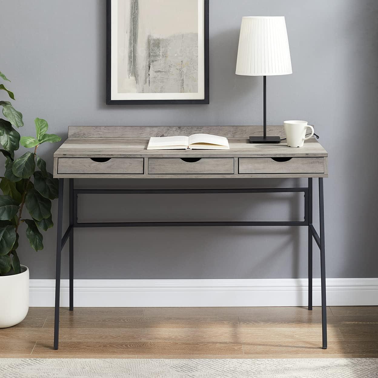 imageWalker Edison Eleanor 42 Inch Contemporary 3 Drawer Angled Writing Desk Grey WashGrey Wash