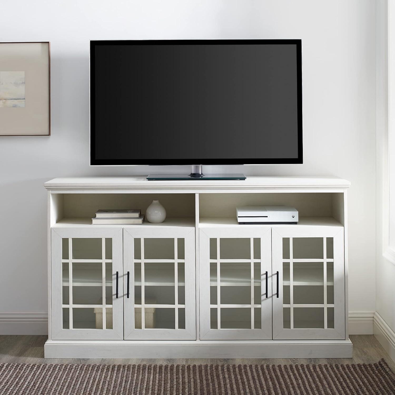 imageWalker Edison Emelia Classic Detailed Glass Door Tall TV Stand for TVs up to 65 Inches 58 Inch Brushed White