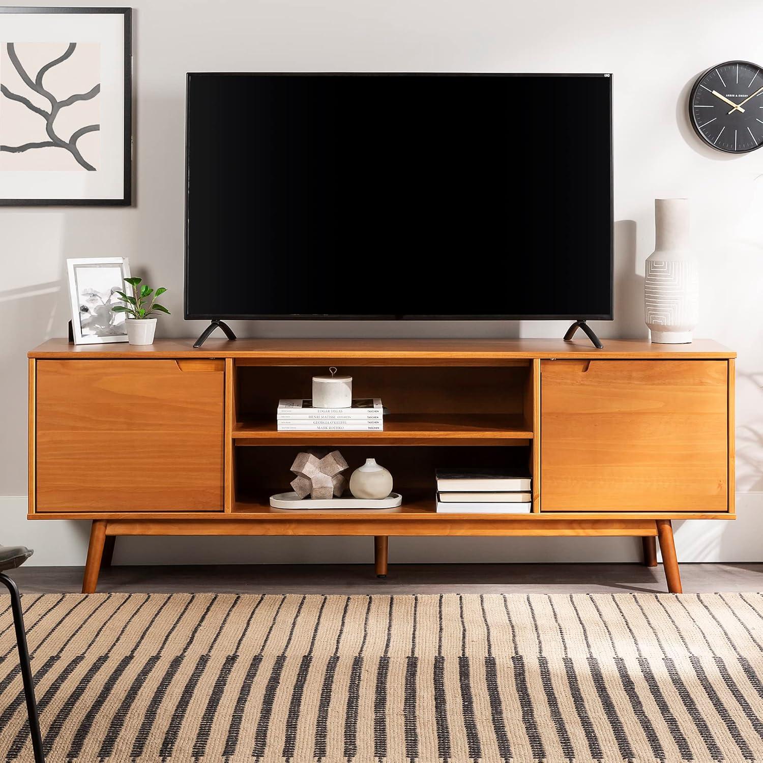 imageWalker Edison Emery Mid Century Modern Solid Wood TV Stand for TVs up to 80 Inches 70 Inch CaramelCaramel
