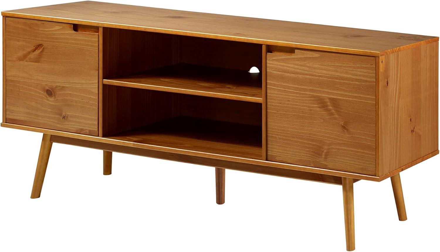 imageWalker Edison Emery Mid Century Modern Solid Wood TV Stand for TVs up to 80 Inches 70 Inch CaramelCaramel
