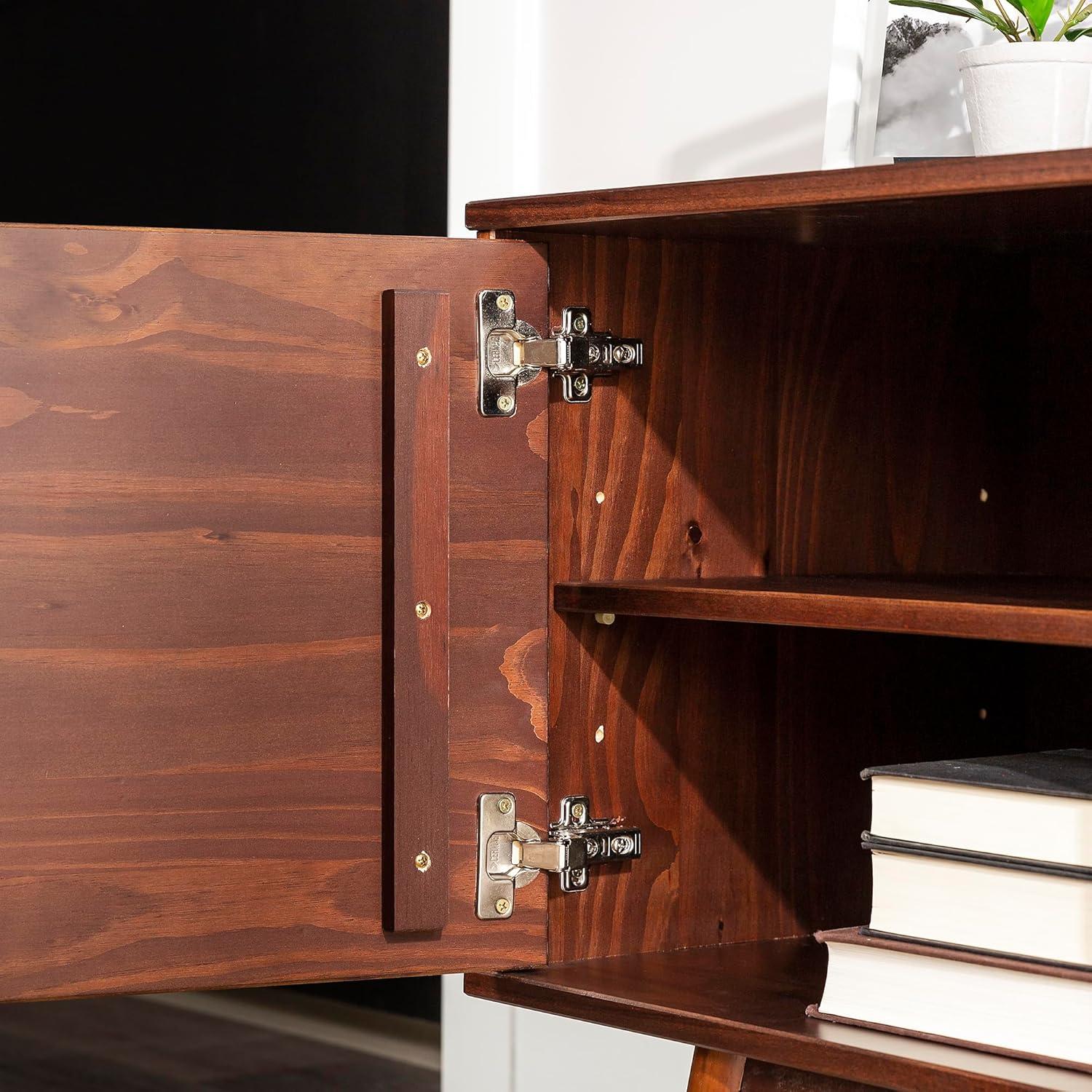 imageWalker Edison Emery Mid Century Modern Solid Wood TV Stand for TVs up to 80 Inches 70 Inch CaramelWalnut