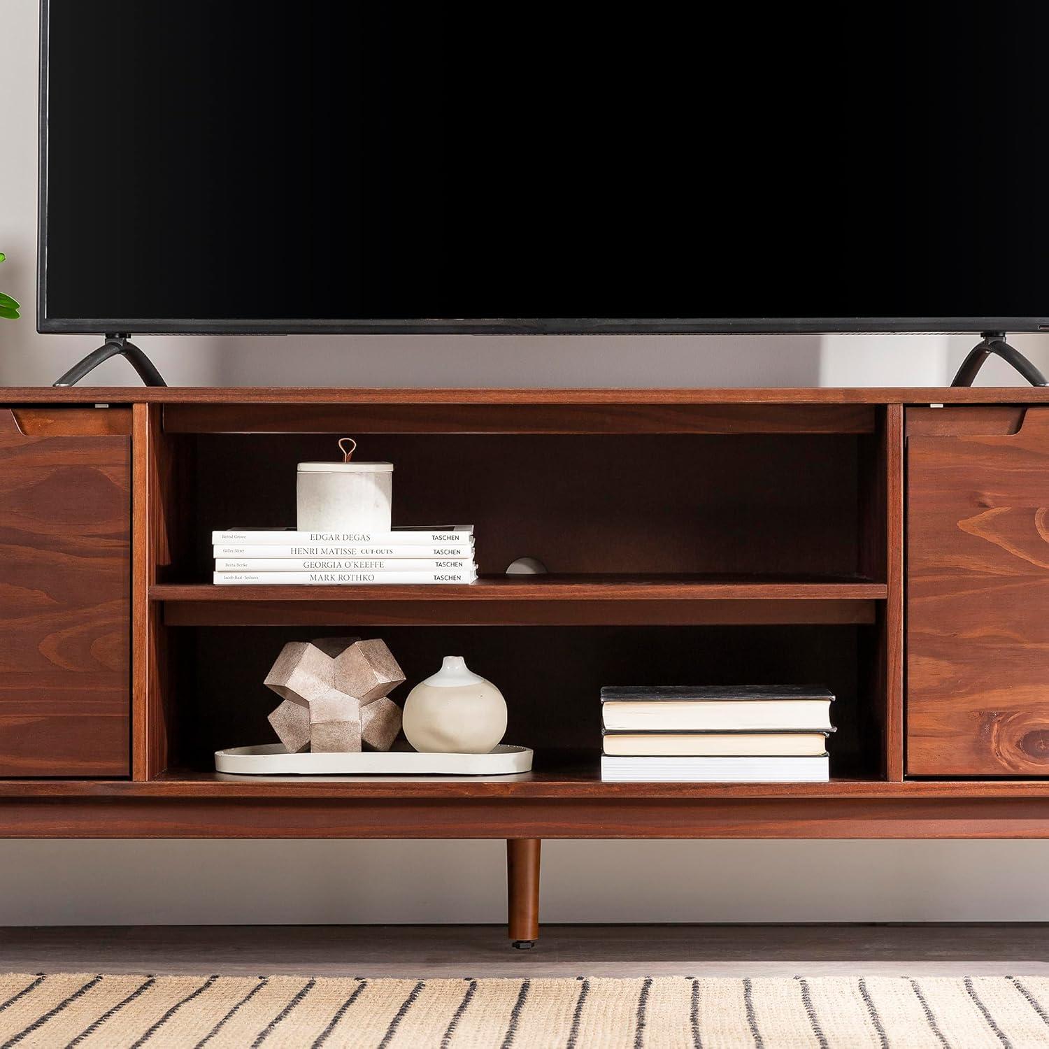imageWalker Edison Emery Mid Century Modern Solid Wood TV Stand for TVs up to 80 Inches 70 Inch CaramelWalnut