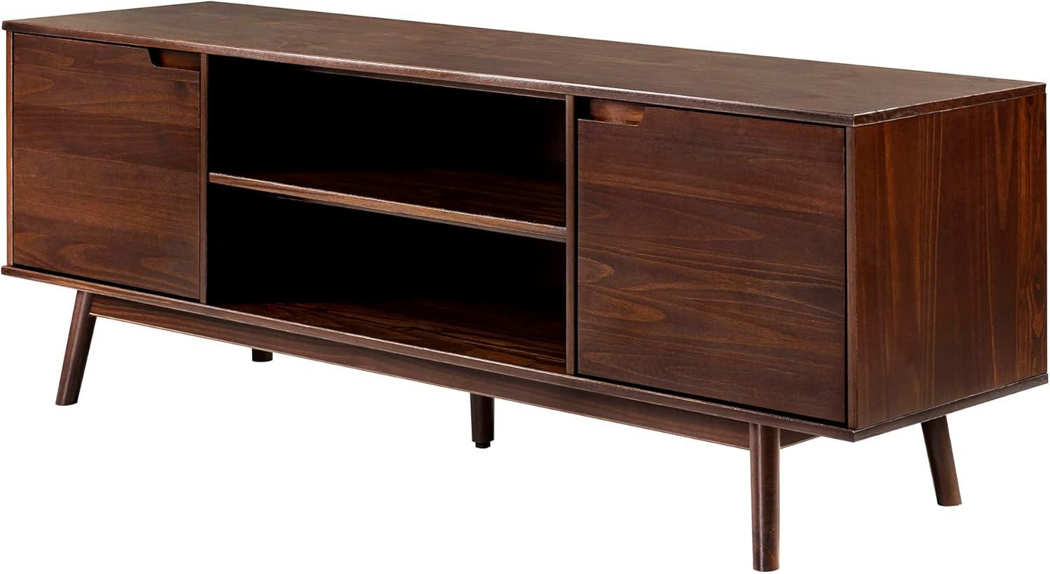 imageWalker Edison Emery Mid Century Modern Solid Wood TV Stand for TVs up to 80 Inches 70 Inch CaramelWalnut