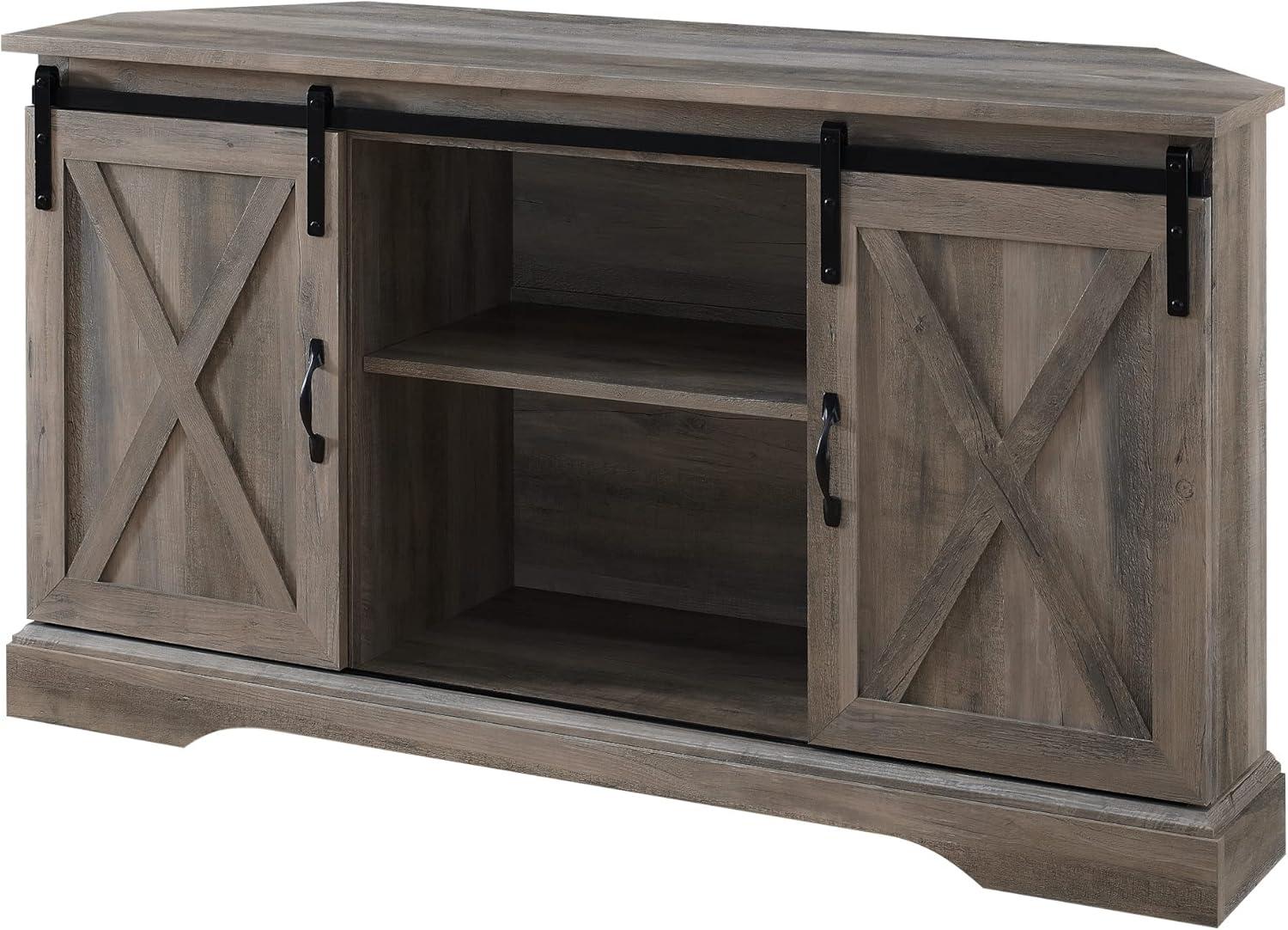 imageWalker Edison Everette Modern Farmhouse Double Sliding X Barn Door TV Stand for TVs up to 58 Inches 52 Inch Grey Wash
