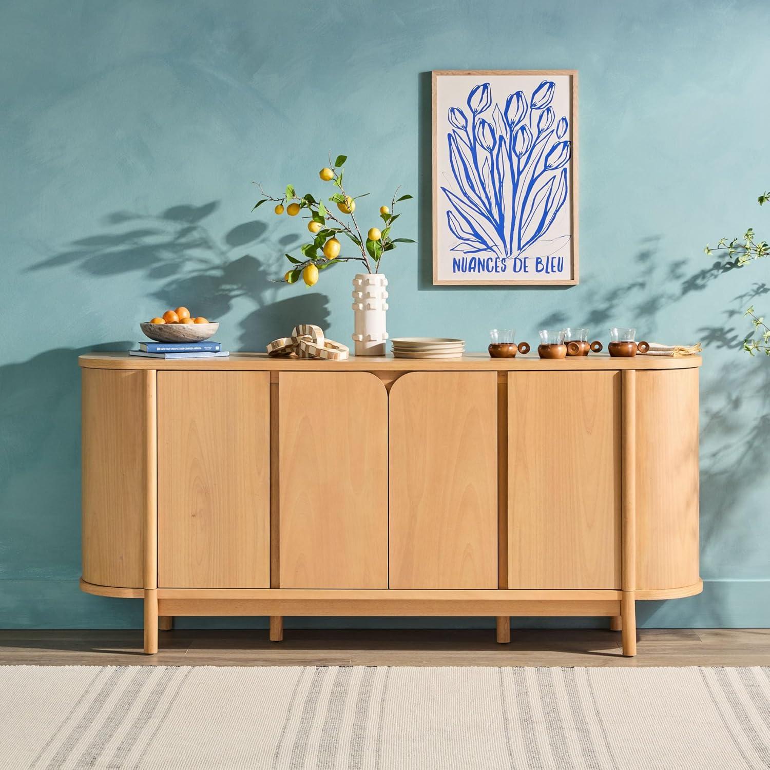 imageWalker Edison Ezra 70quot Curved Sideboard Cabinet NaturalNatural