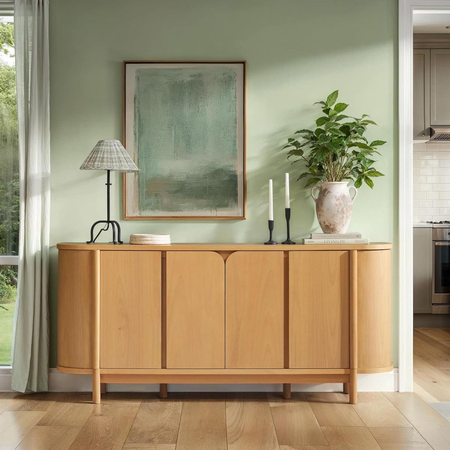 imageWalker Edison Ezra 70quot Curved Sideboard Cabinet NaturalNatural