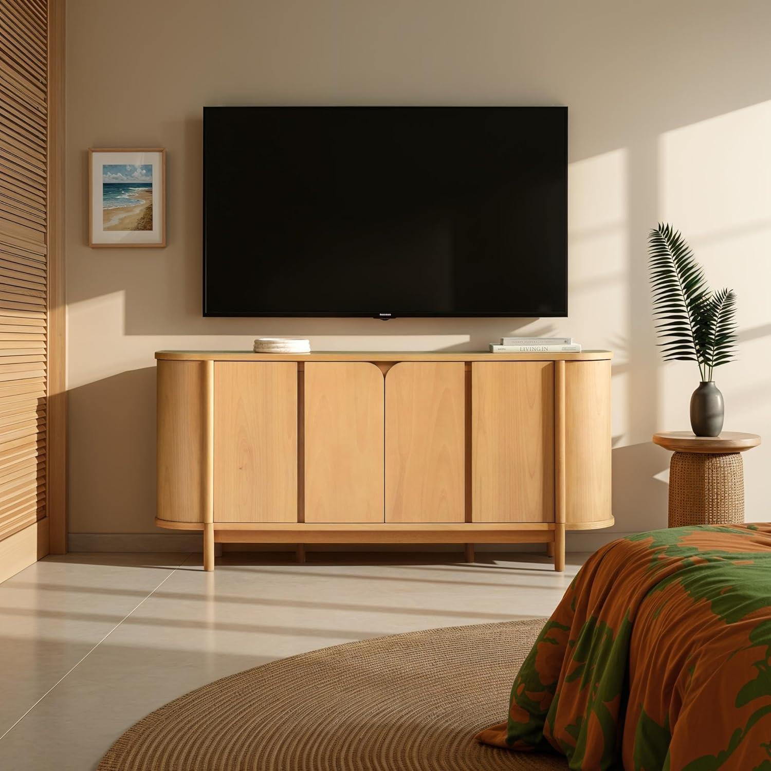 imageWalker Edison Ezra 70quot Curved Sideboard Cabinet NaturalNatural