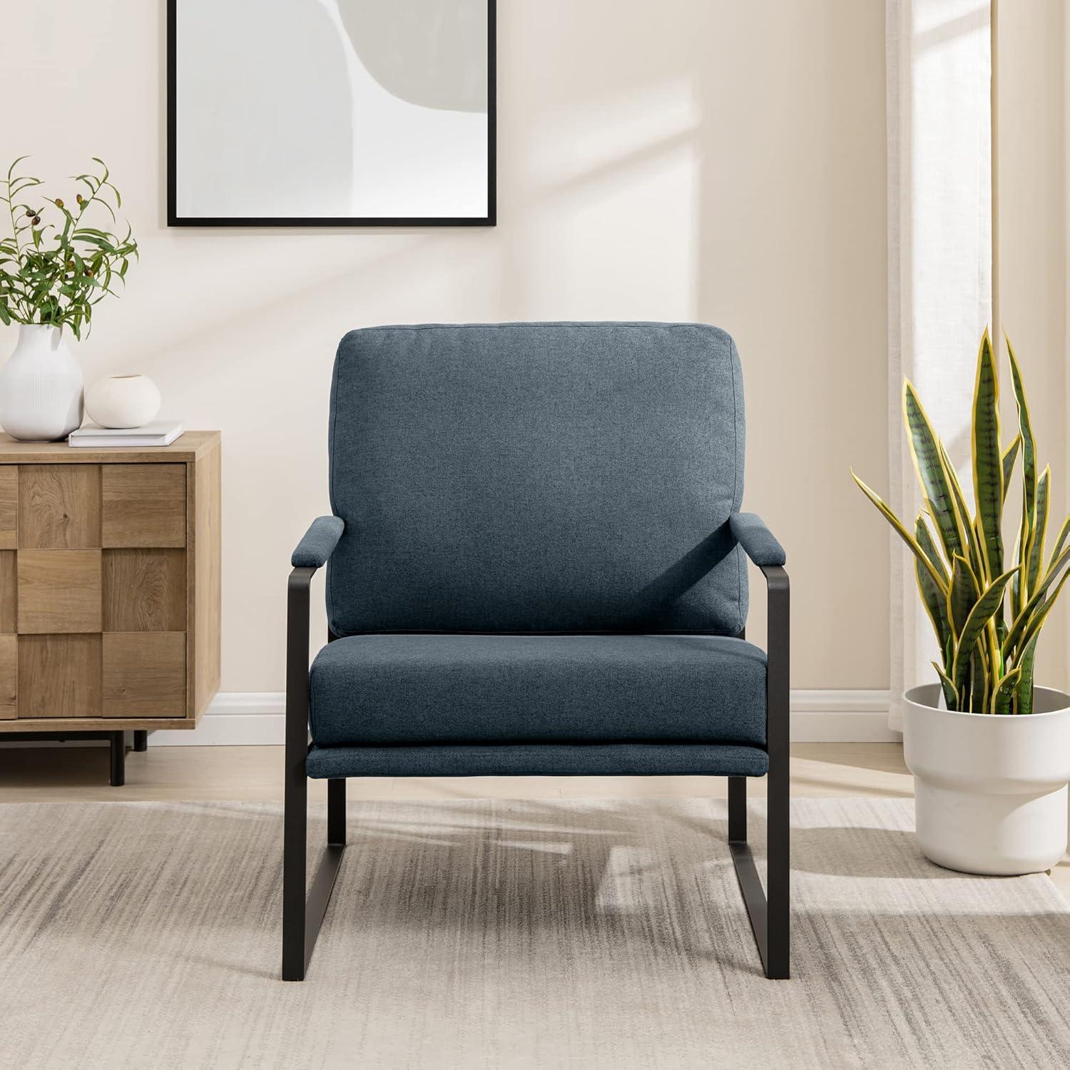imageWalker Edison Ezra Contemporary Minimalist MetalArm Accent Chair 32 Inch Indigo BlueBlackIndigo Blue Black