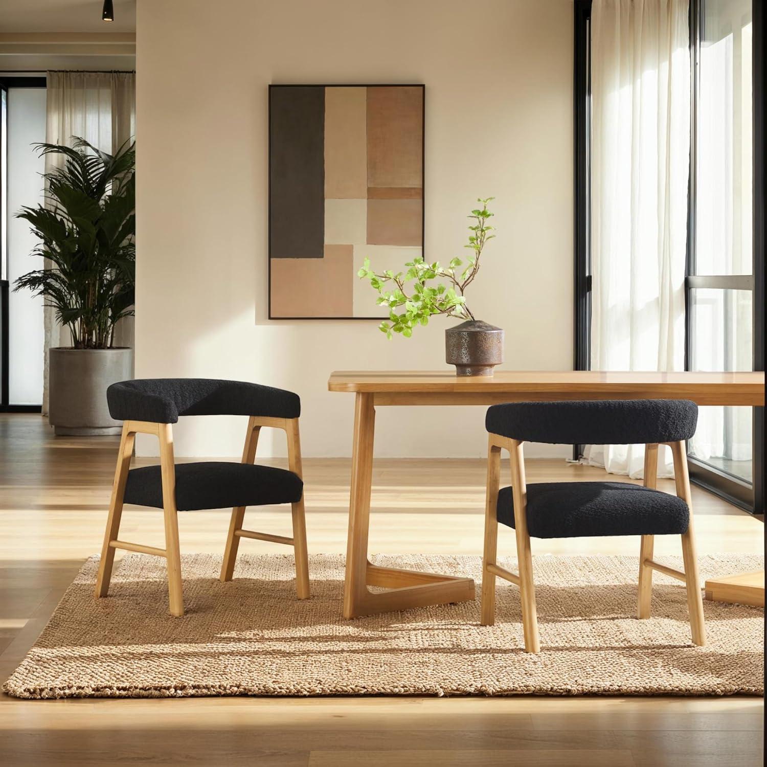 imageWalker Edison Ezra Modern Solid Wood Rounded Back Dining Chair Natural Set of 2Black