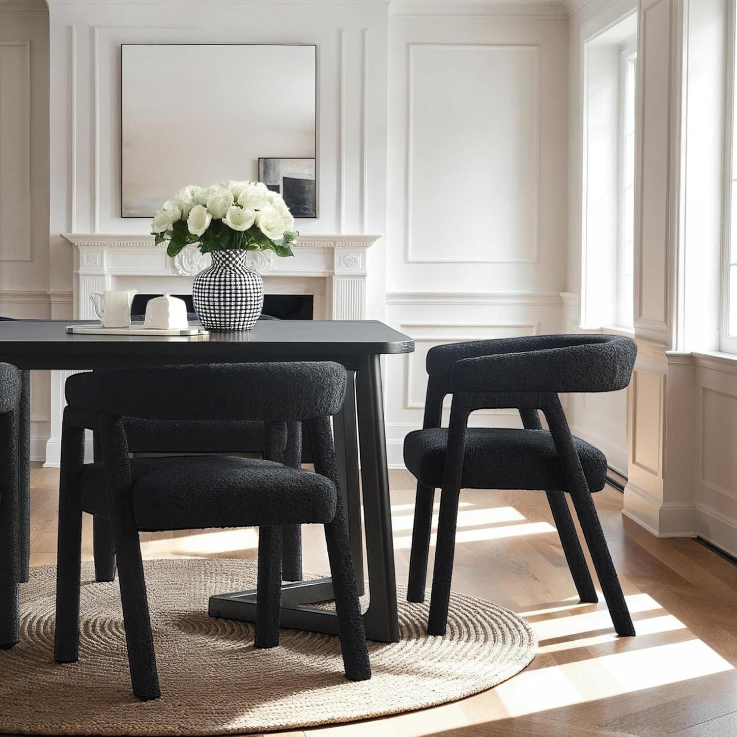 imageWalker Edison Ezra Modern Solid Wood Rounded Back Dining Chair Natural Set of 2Black