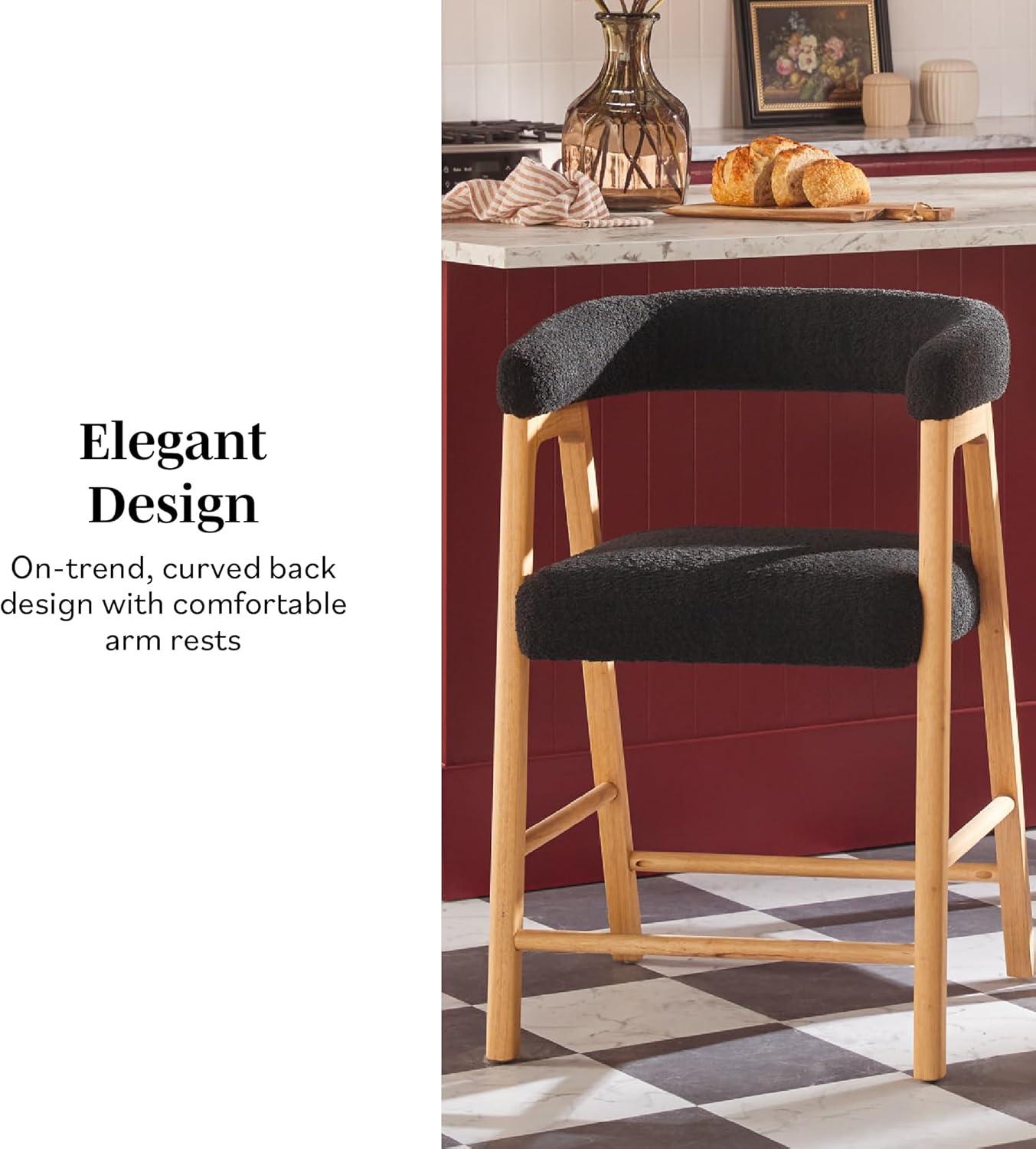 imageWalker Edison Ezra Modern Solid Wood Rounded Back Dining Chair Natural Set of 2Black
