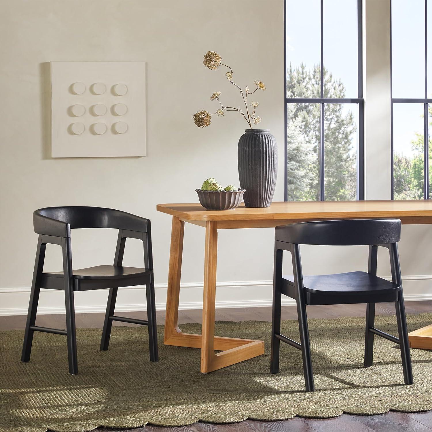 imageWalker Edison Ezra Modern Solid Wood Rounded Back Dining Chair Natural Set of 2Black