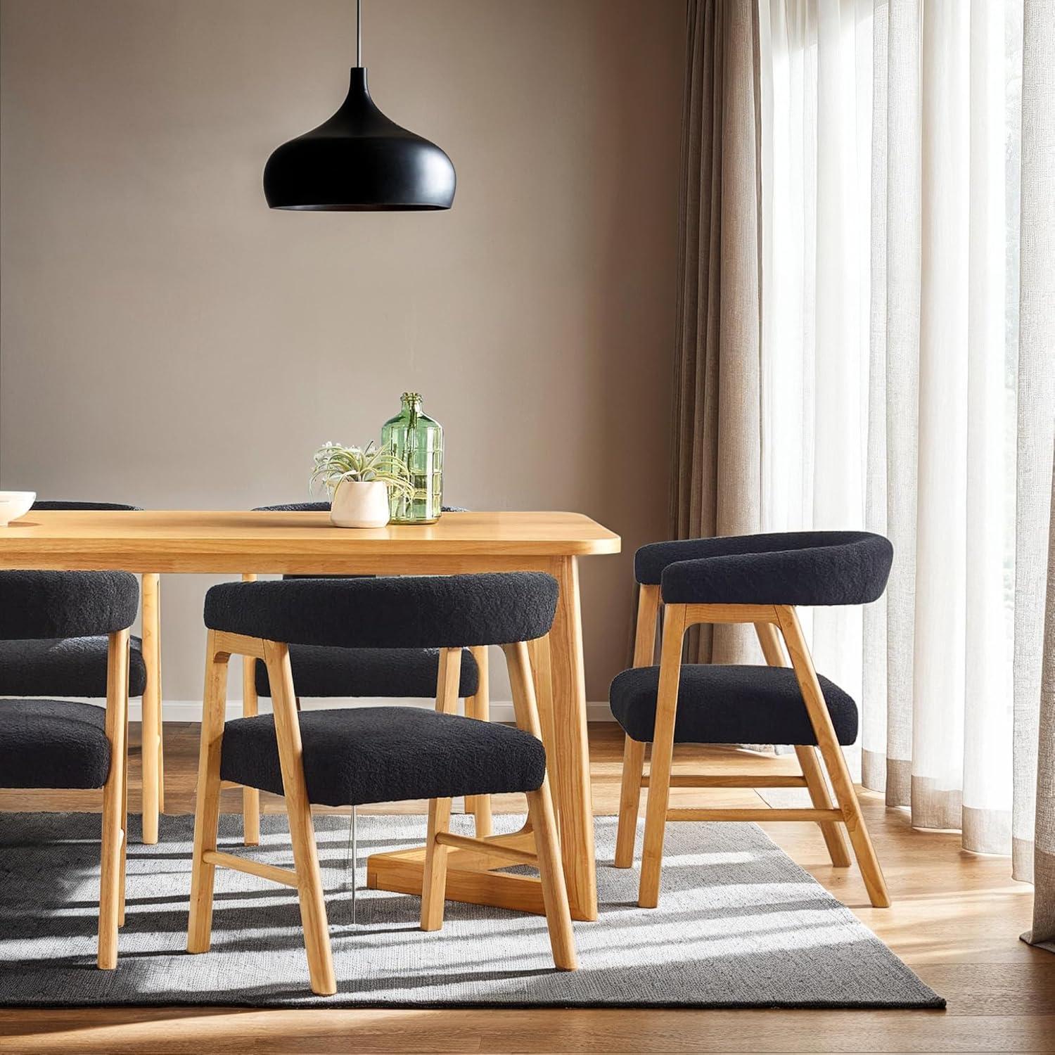 imageWalker Edison Ezra Modern Solid Wood Rounded Back Dining Chair Natural Set of 2Black