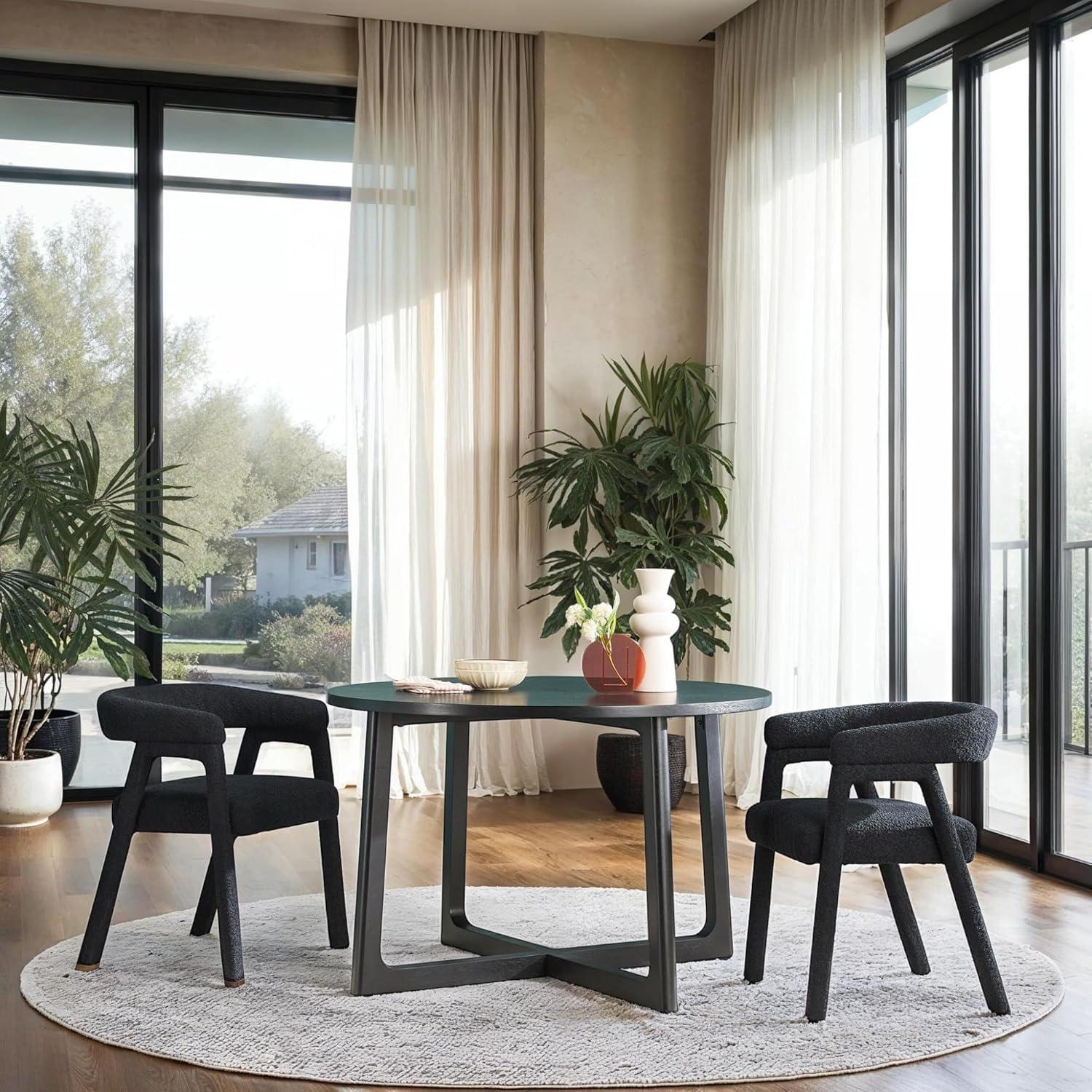 imageWalker Edison Ezra Modern Solid Wood Rounded Back Dining Chair Natural Set of 2Black