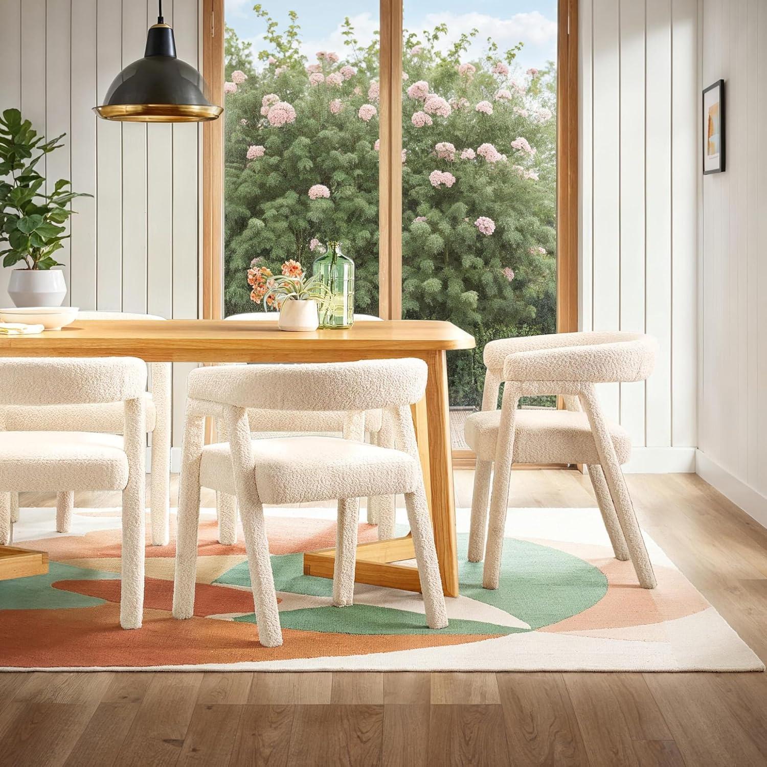 imageWalker Edison Ezra Modern Solid Wood Rounded Back Dining Chair Natural Set of 2Ivory