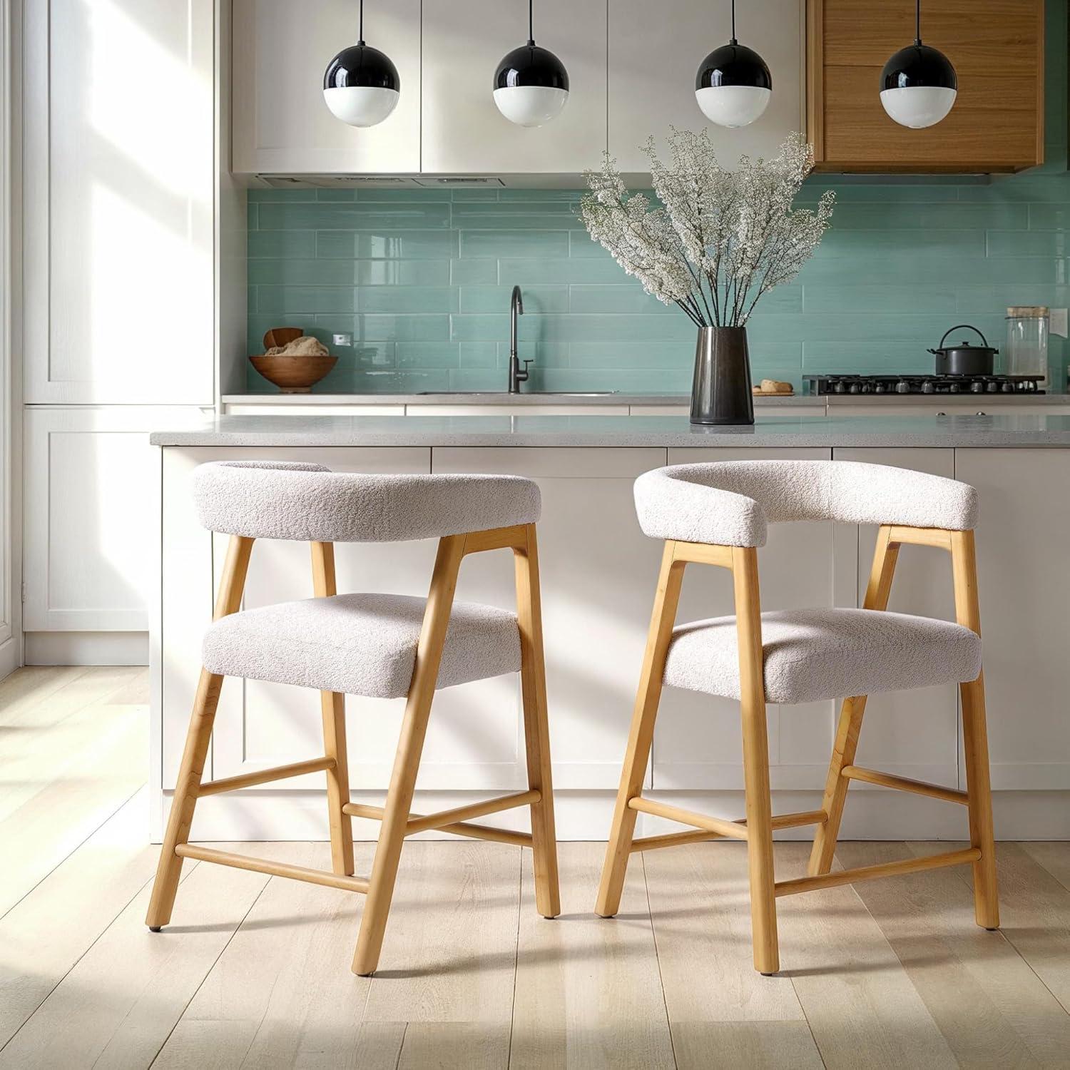 imageWalker Edison Ezra Modern Solid Wood Rounded Back Dining Chair Natural Set of 2Ivory