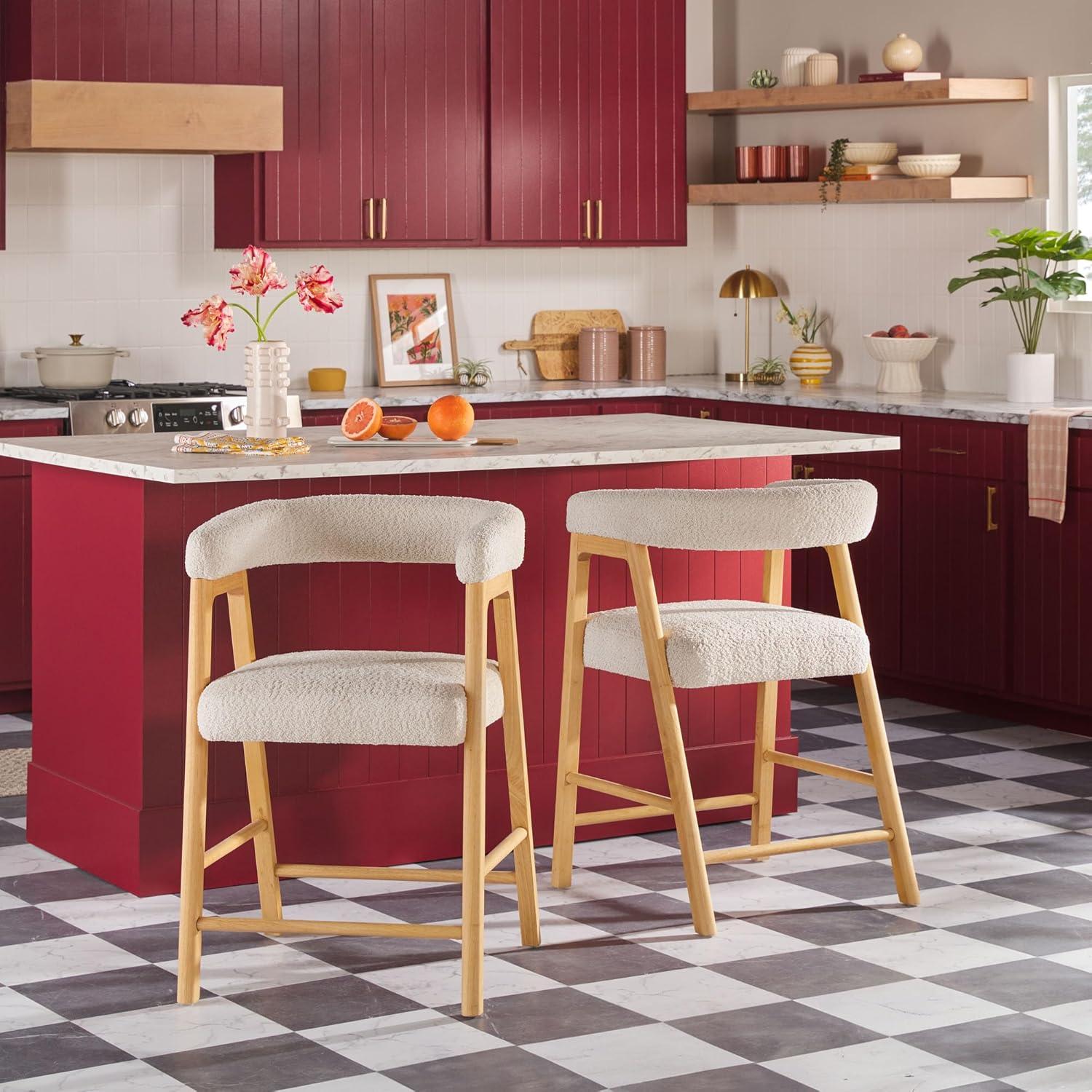 imageWalker Edison Ezra Modern Solid Wood Rounded Back Dining Chair Natural Set of 2Ivory