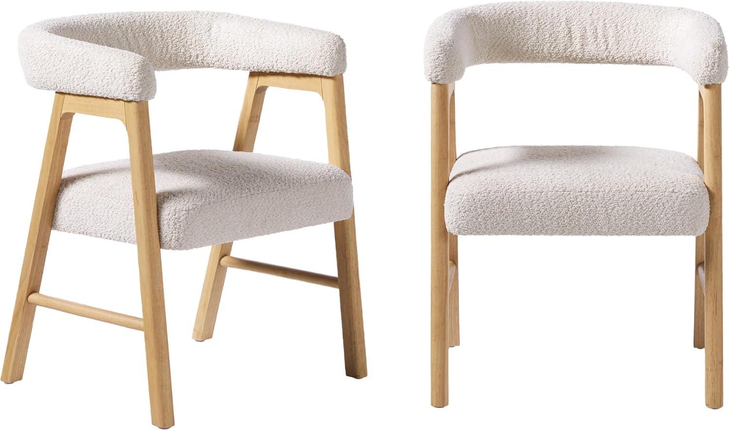 imageWalker Edison Ezra Modern Solid Wood Rounded Back Dining Chair Natural Set of 2Ivory