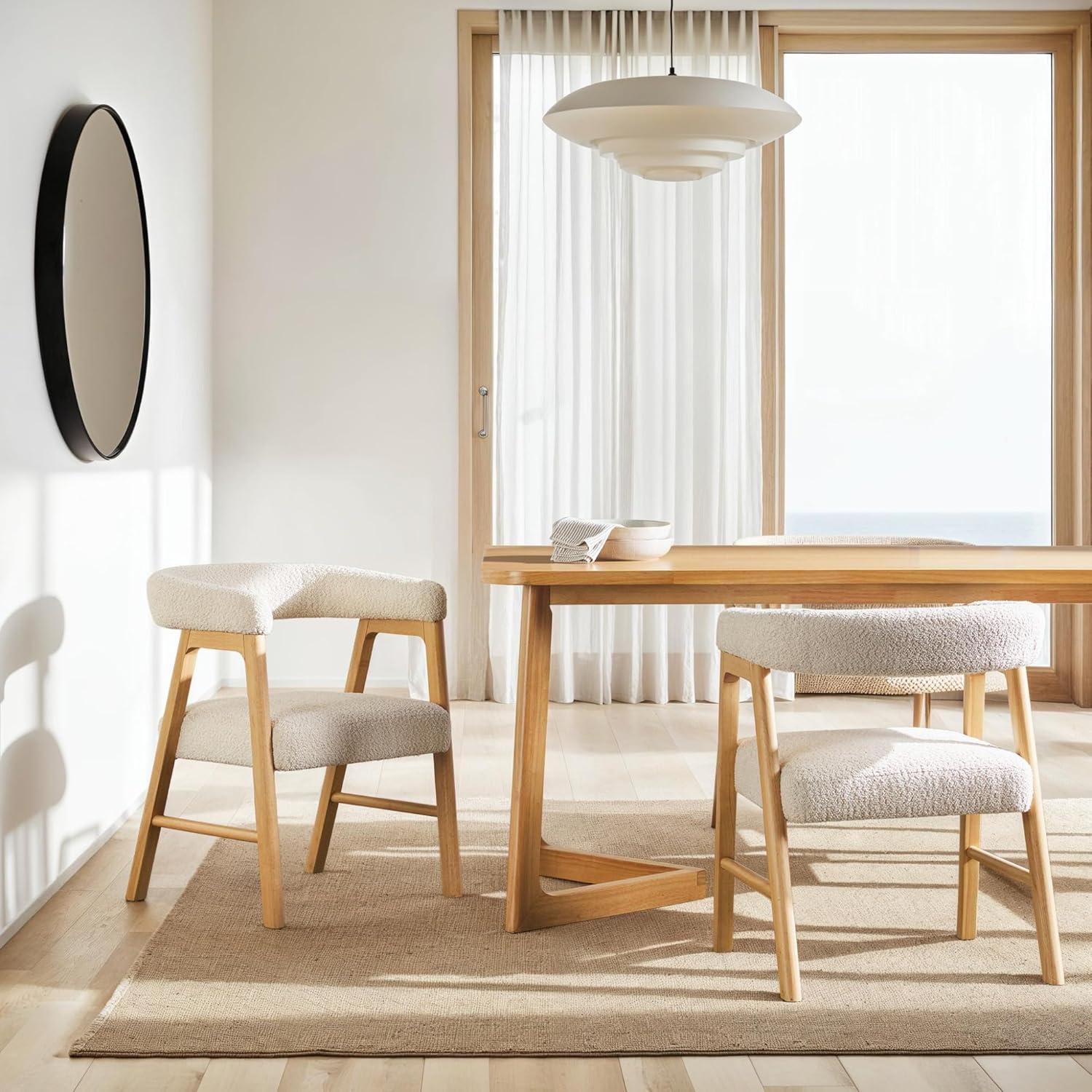 imageWalker Edison Ezra Modern Solid Wood Rounded Back Dining Chair Natural Set of 2Ivory