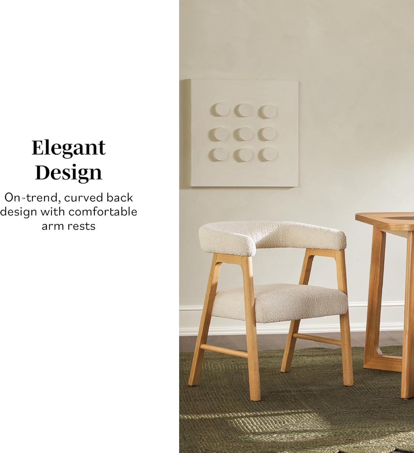 imageWalker Edison Ezra Modern Solid Wood Rounded Back Dining Chair Natural Set of 2Ivory