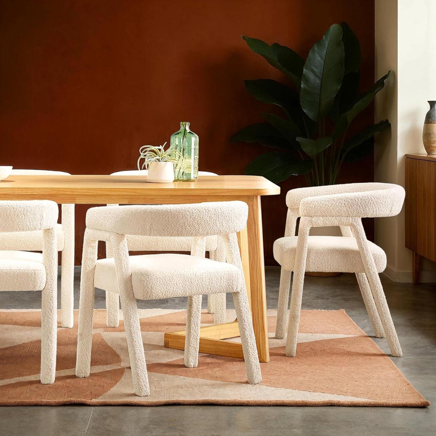 imageWalker Edison Ezra Modern Solid Wood Rounded Back Dining Chair Natural Set of 2Ivory