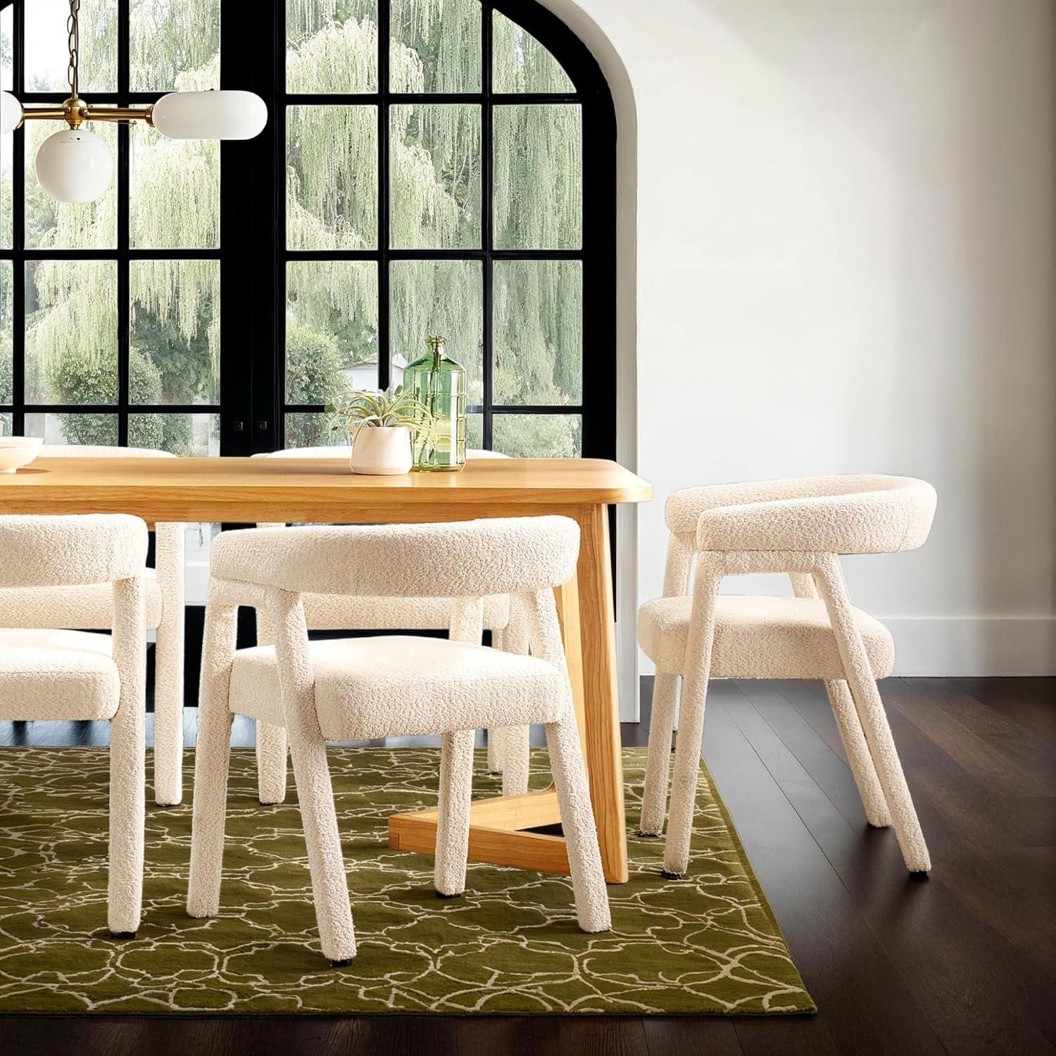 imageWalker Edison Ezra Modern Solid Wood Rounded Back Dining Chair Natural Set of 2Ivory