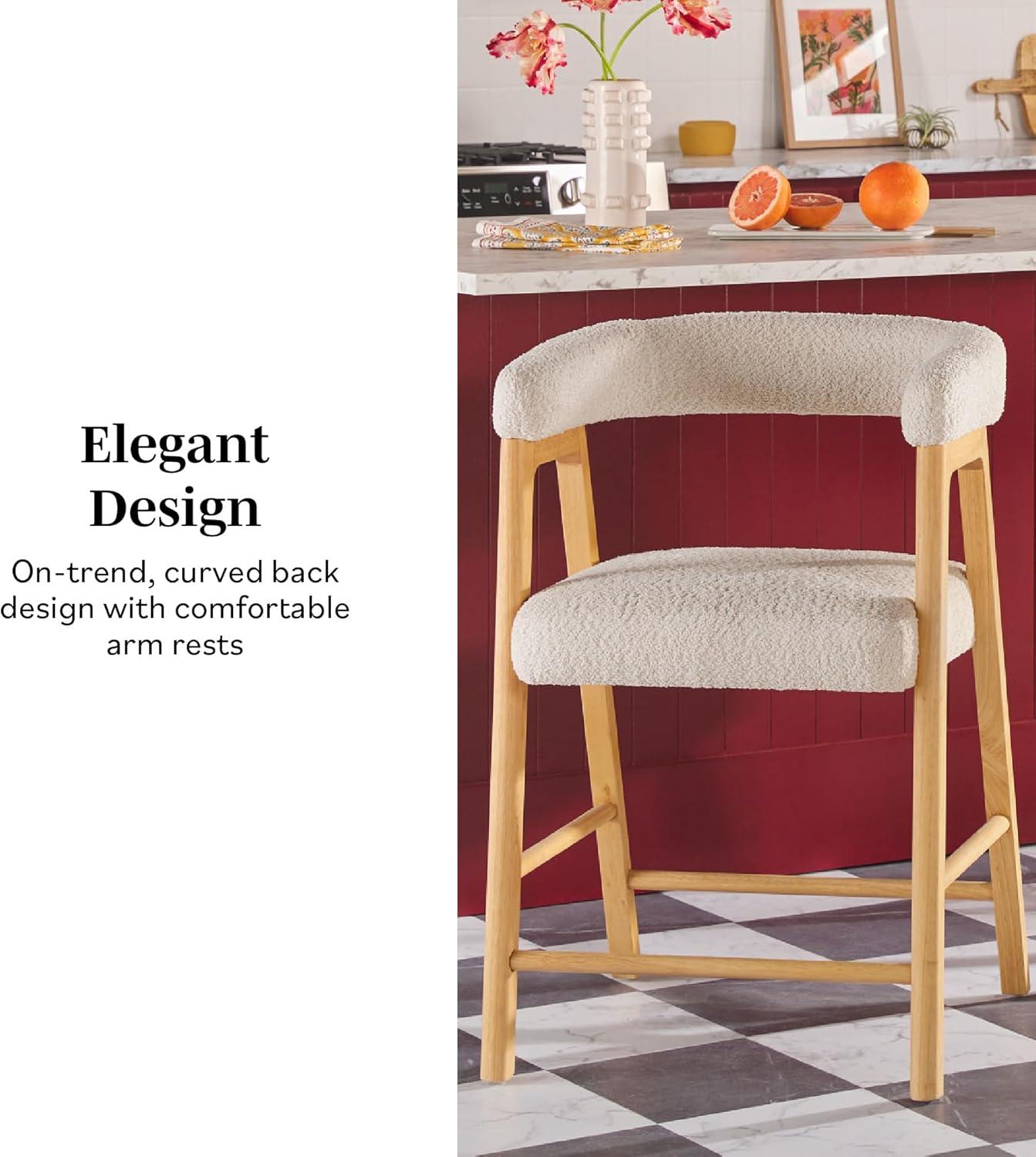 imageWalker Edison Ezra Modern Solid Wood Rounded Back Dining Chair Natural Set of 2Ivory