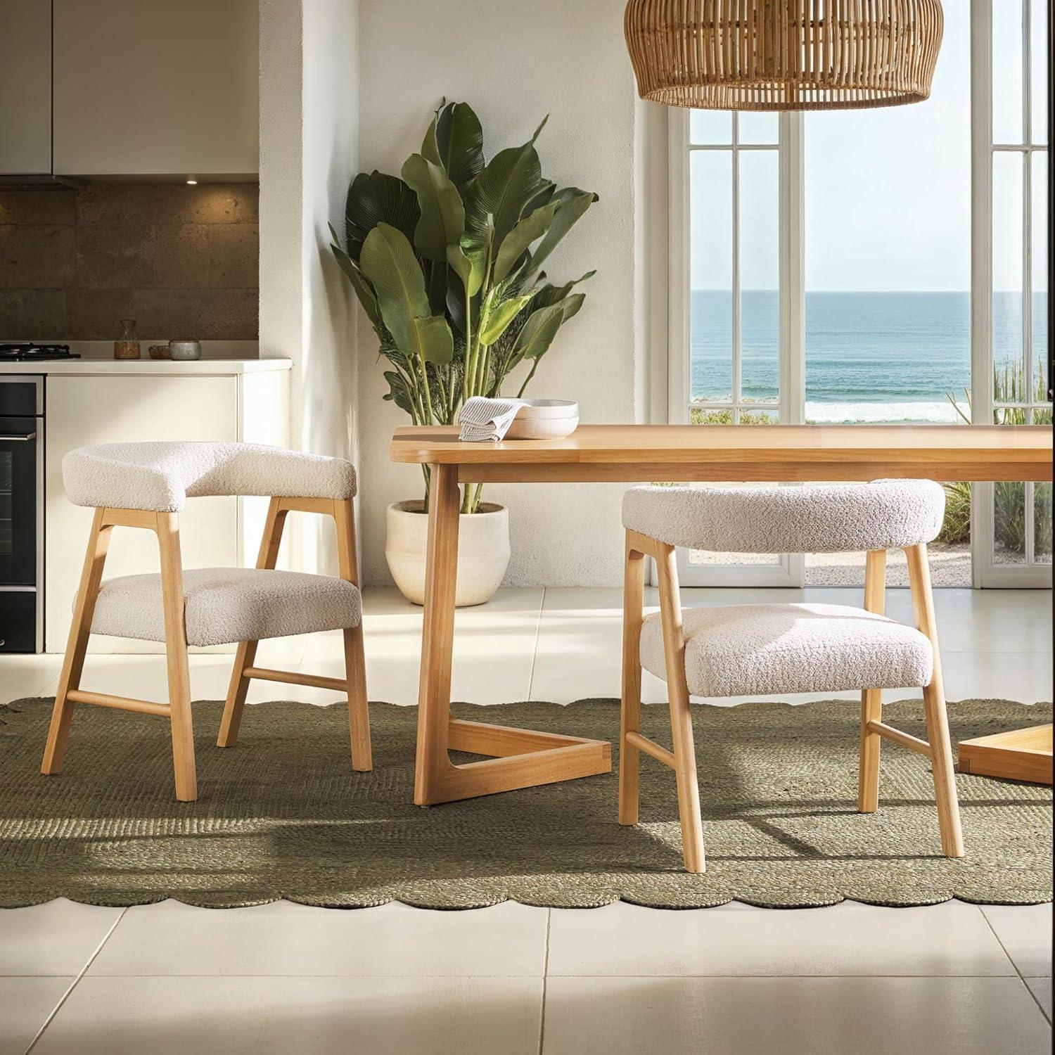 imageWalker Edison Ezra Modern Solid Wood Rounded Back Dining Chair Natural Set of 2Ivory