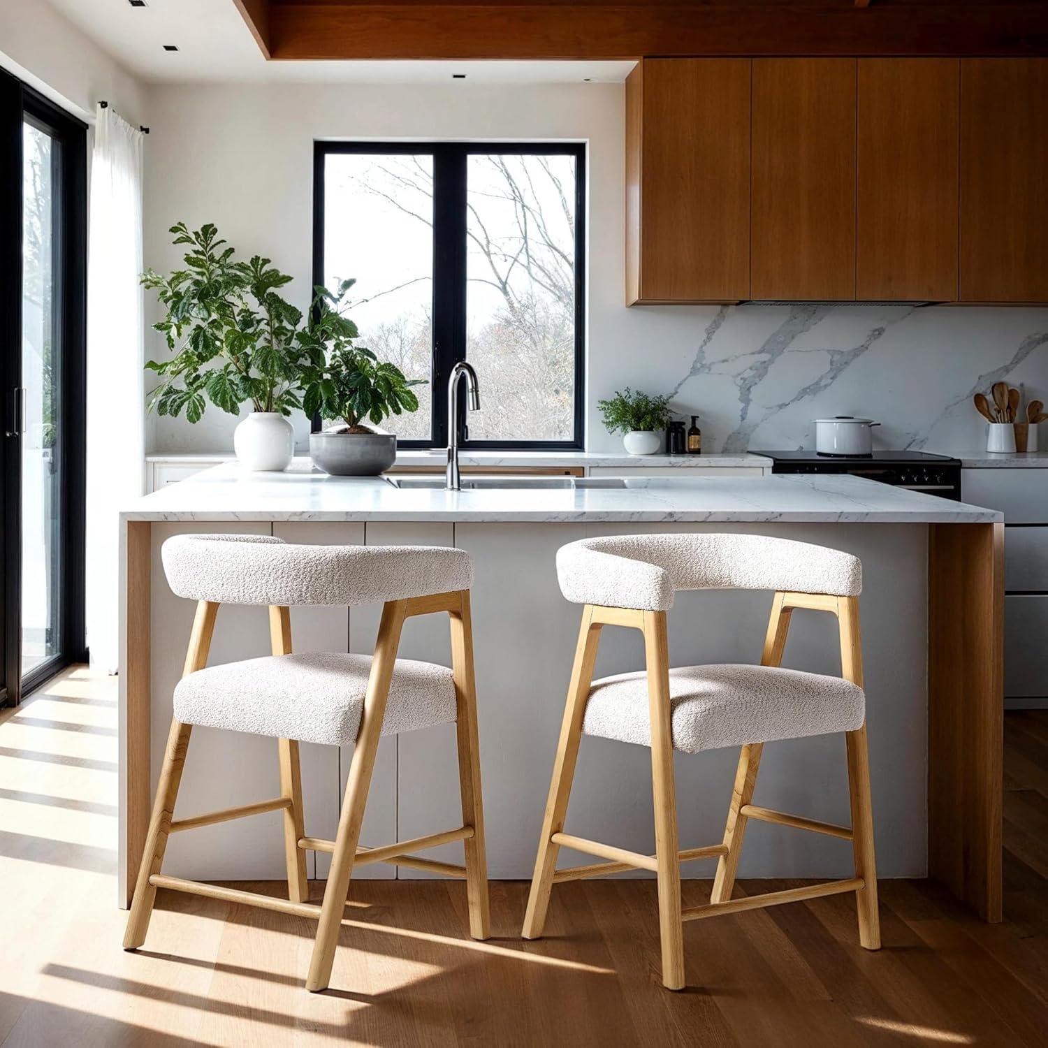 imageWalker Edison Ezra Modern Solid Wood Rounded Back Dining Chair Natural Set of 2Ivory