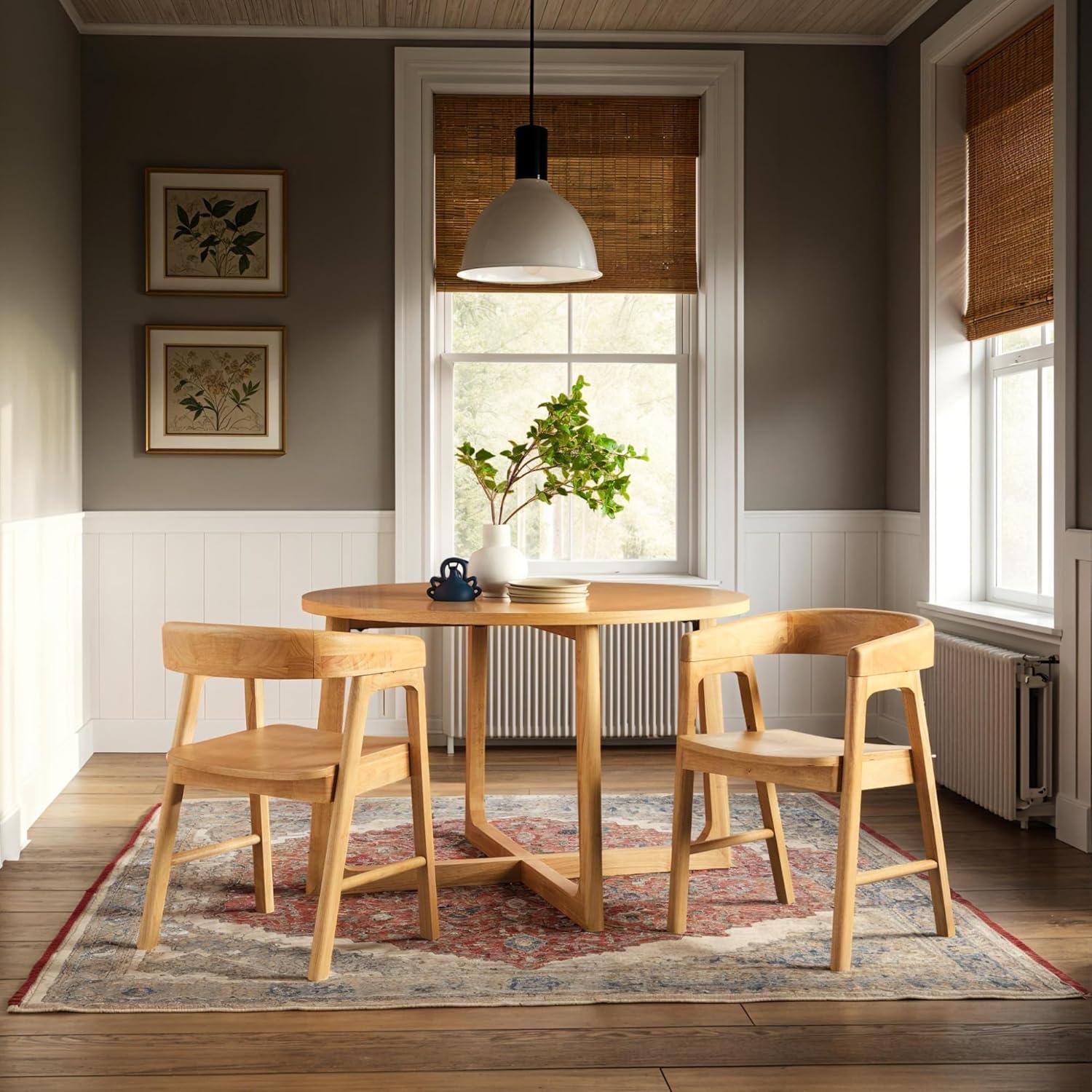 imageWalker Edison Ezra Modern Solid Wood Rounded Back Dining Chair Natural Set of 2Natural