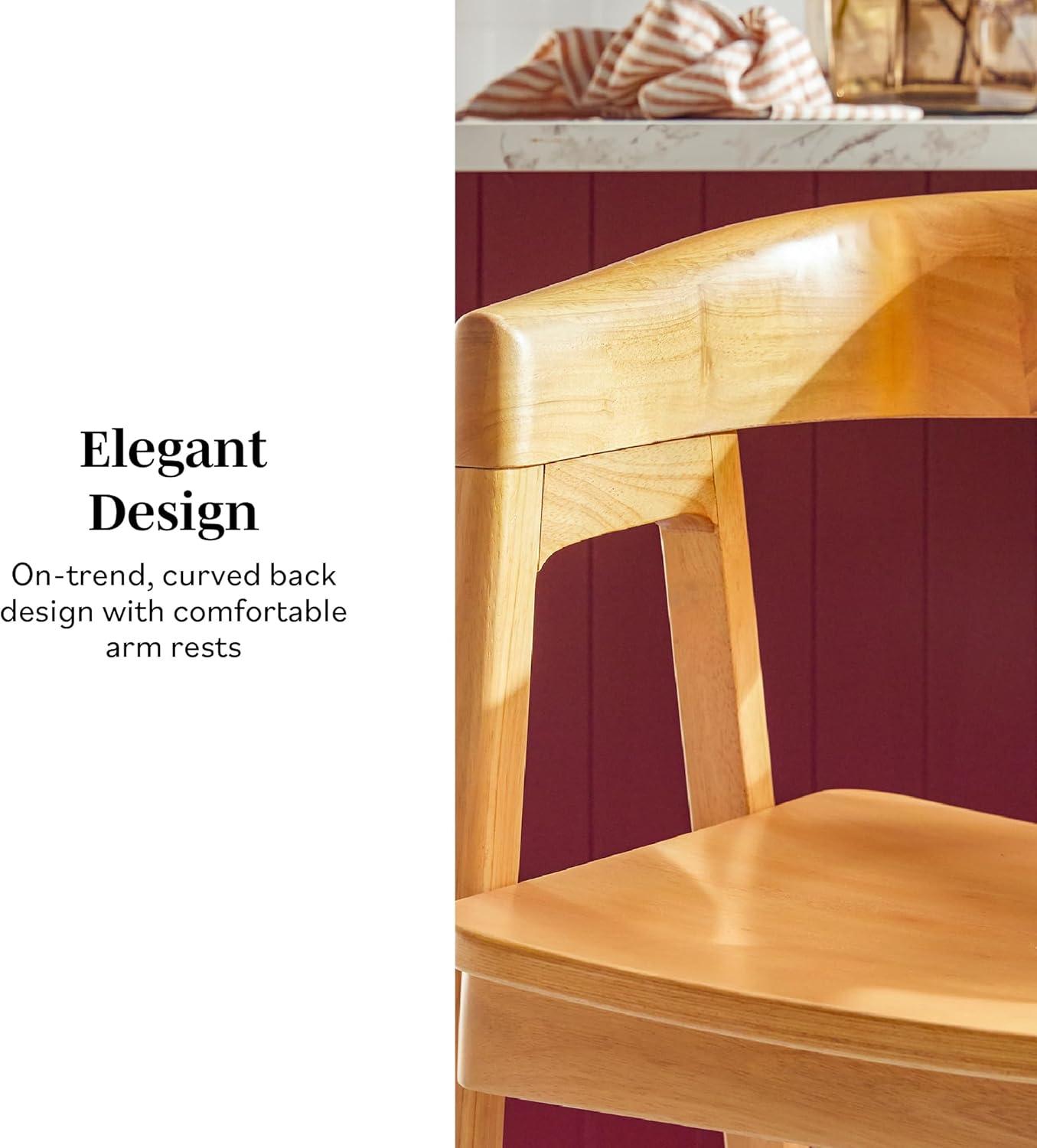 imageWalker Edison Ezra Modern Solid Wood Rounded Back Dining Chair Natural Set of 2Natural