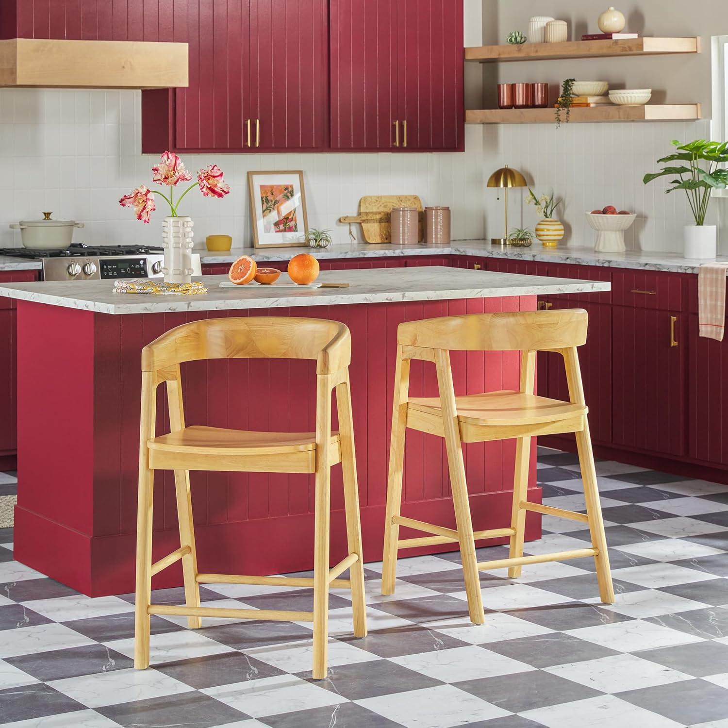 imageWalker Edison Ezra Modern Solid Wood Rounded Back Dining Chair Natural Set of 2Natural