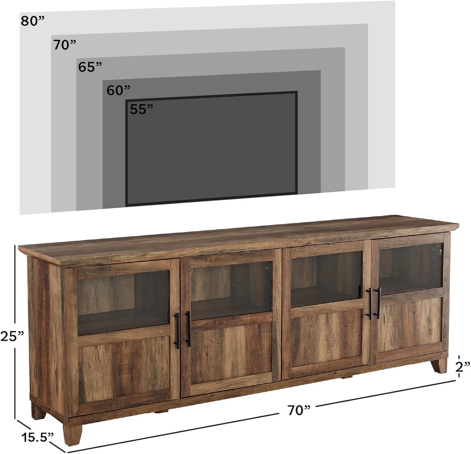 imageWalker Edison Farmhouse Glass and Wood TV Stand for TVs up to 80quot Universal TV Stand for Flat Screen Living Room Storage Cabinets and Shelves Entertainment Center 70 Inch White OakRustic Oak