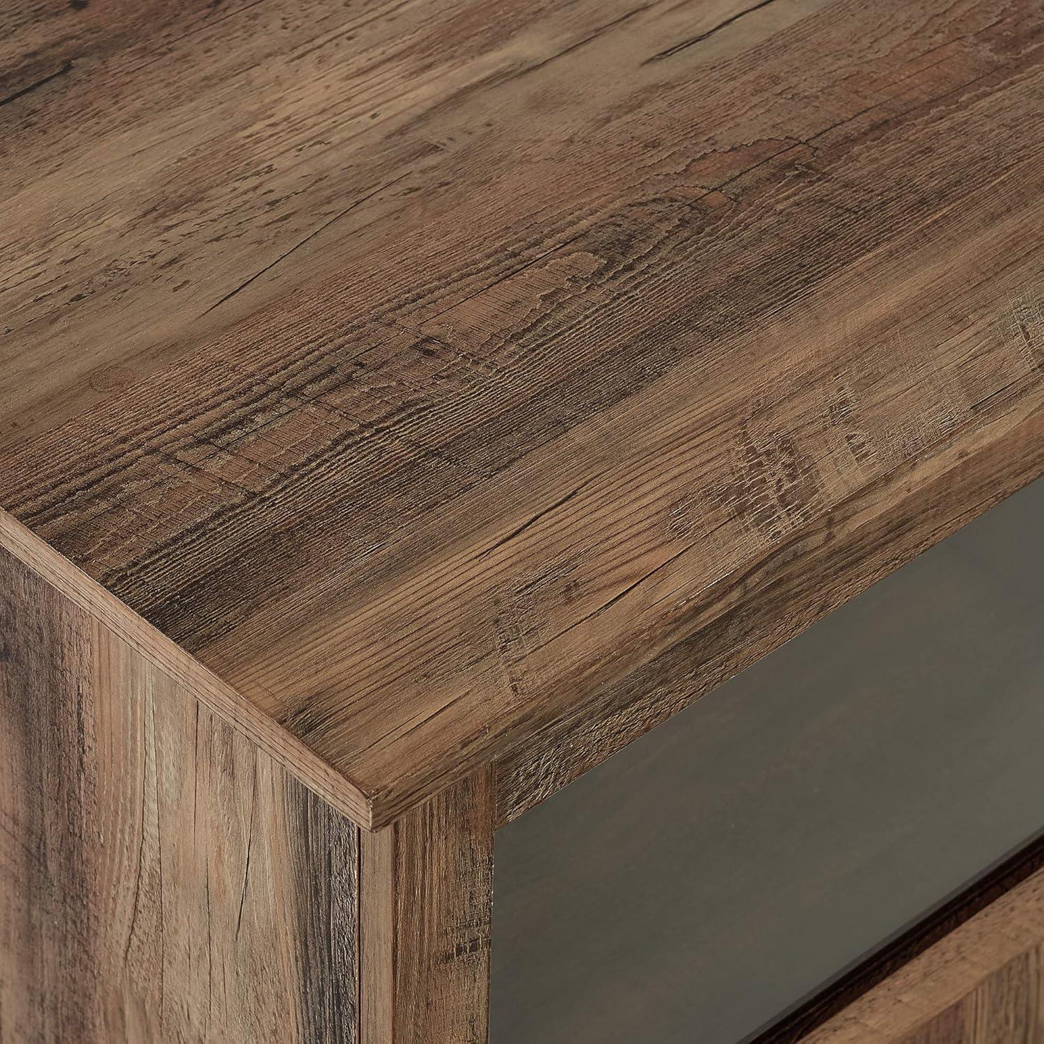 imageWalker Edison Farmhouse Glass and Wood TV Stand for TVs up to 80quot Universal TV Stand for Flat Screen Living Room Storage Cabinets and Shelves Entertainment Center 70 Inch White OakRustic Oak