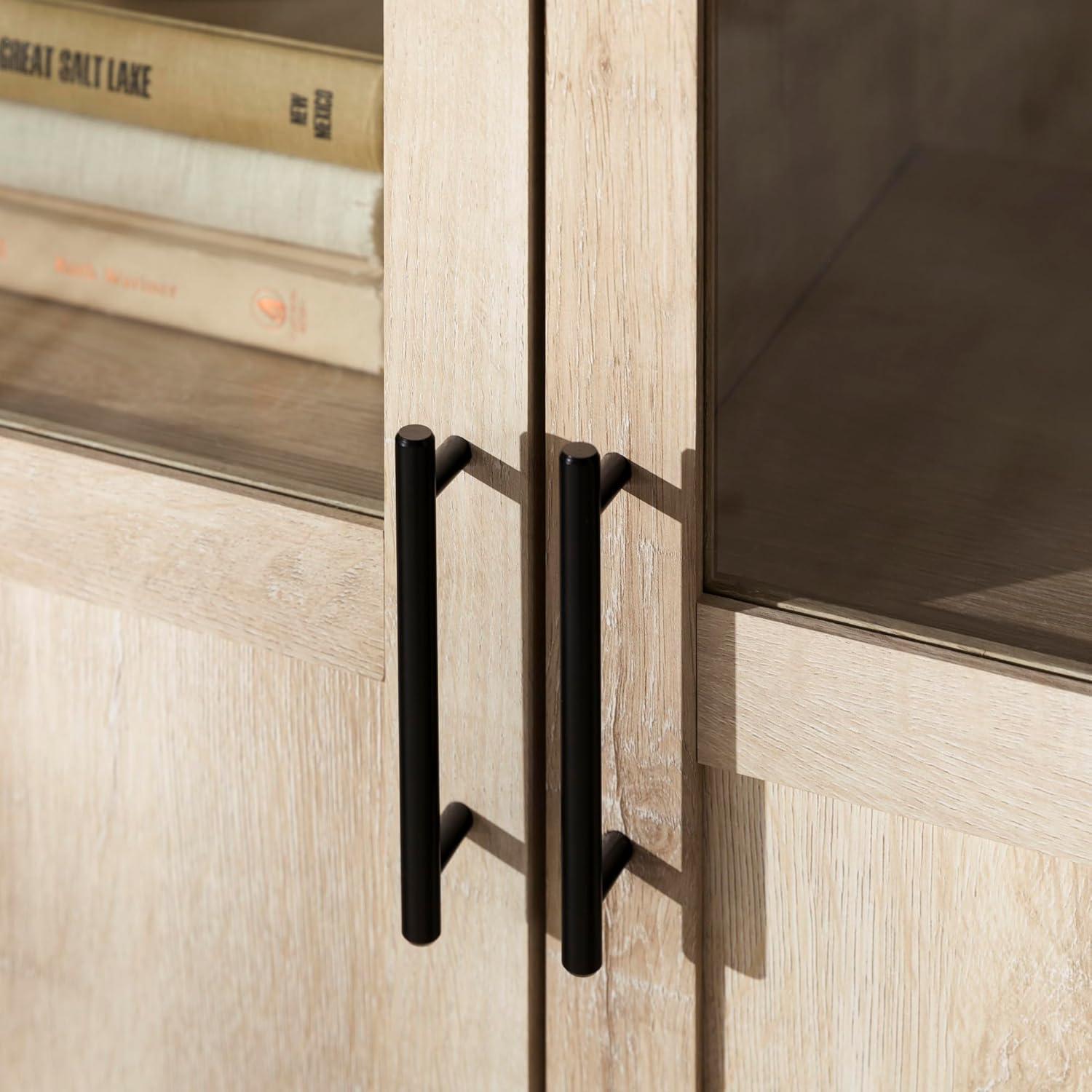 imageWalker Edison Farmhouse Glass and Wood TV Stand for TVs up to 80quot Universal TV Stand for Flat Screen Living Room Storage Cabinets and Shelves Entertainment Center 70 Inch White OakWhite Oak