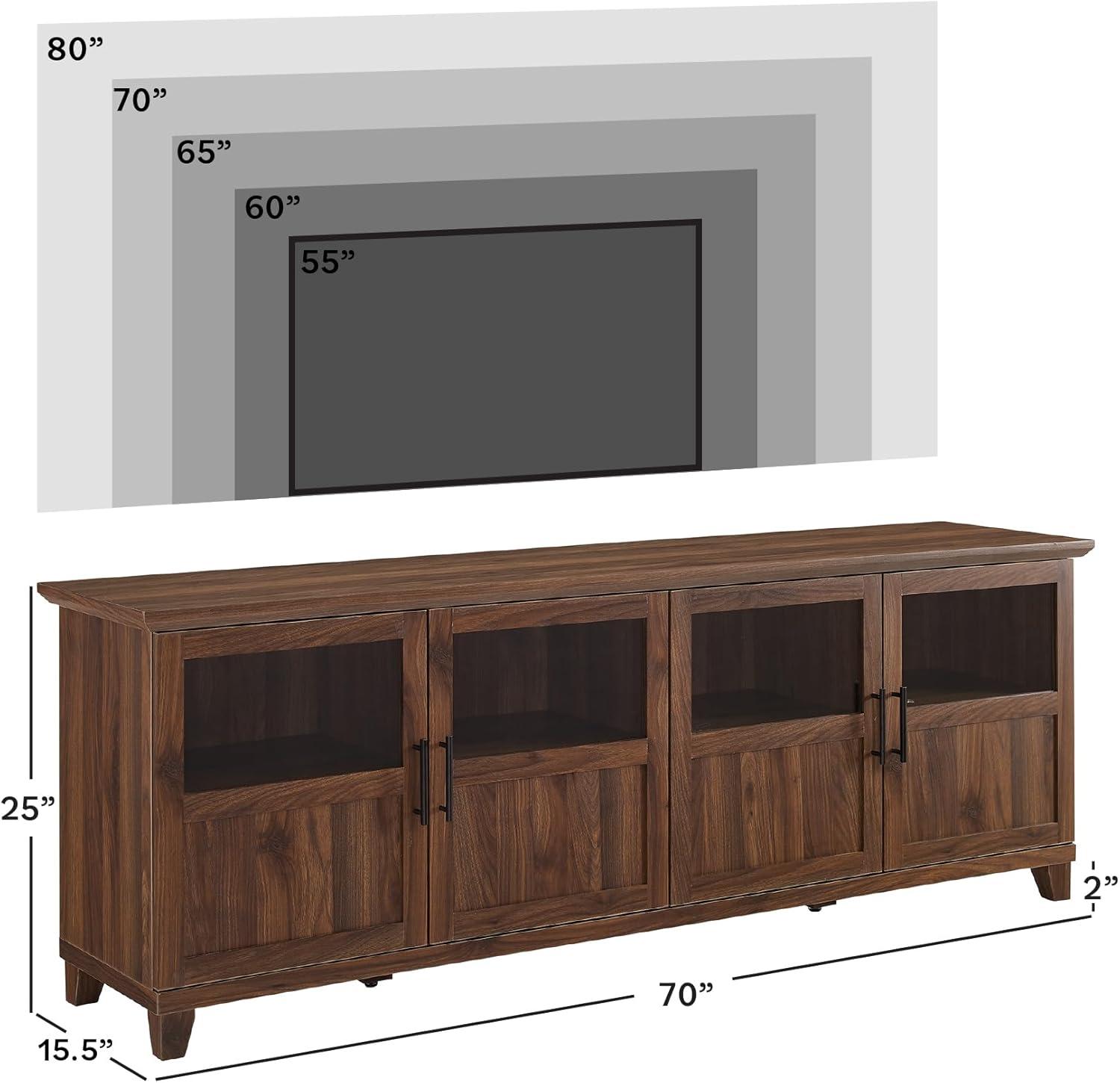 imageWalker Edison Farmhouse Glass and Wood TV Stand for TVs up to 80quot Universal TV Stand for Flat Screen Living Room Storage Cabinets and Shelves Entertainment Center 70 Inch White OakDark Walnut